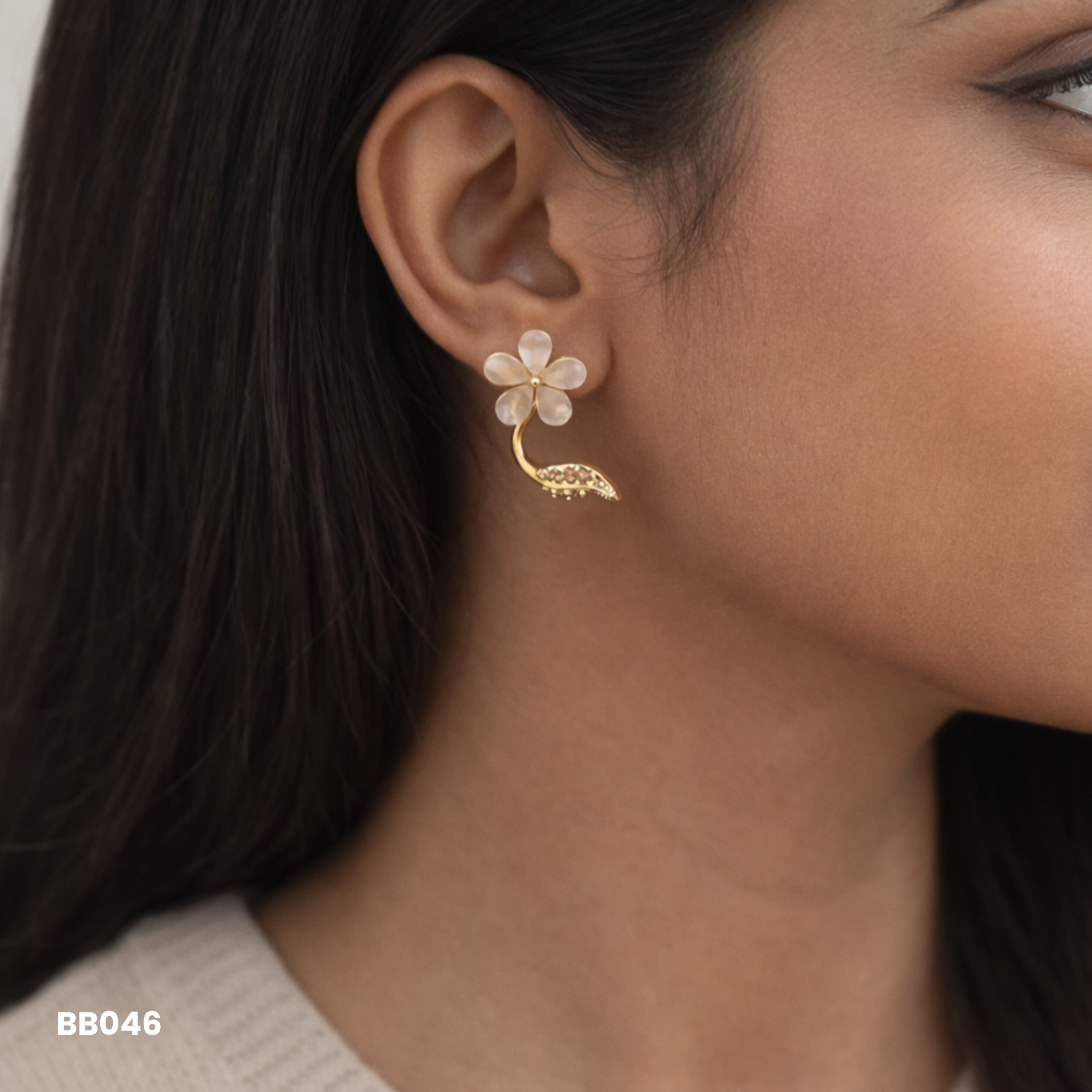 Dainty Opal-Style Blossom Earrings with CZ Leaf- Anti Tarnish Earrings