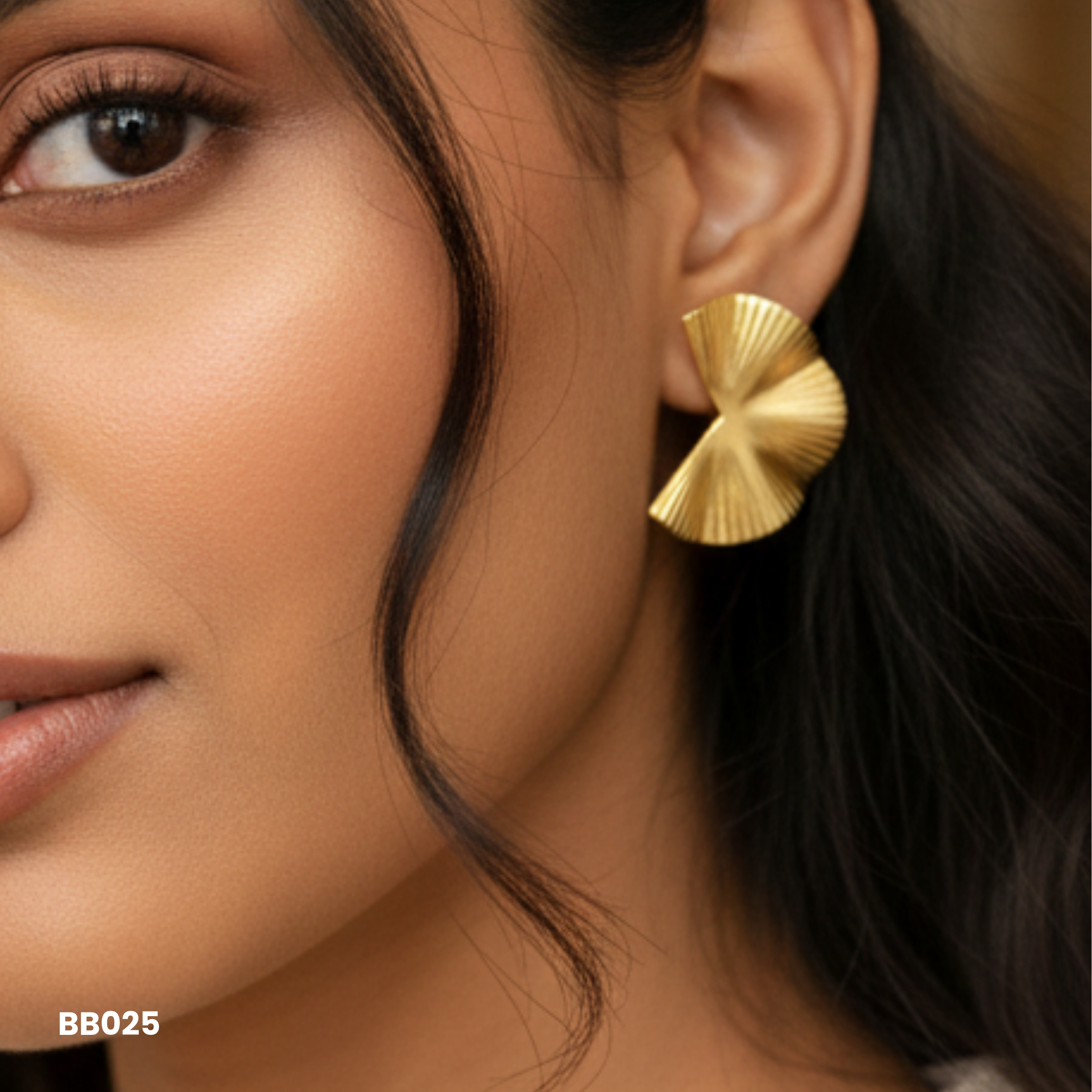 Gold Twisted Fan Stud Anti Tarnish Earrings