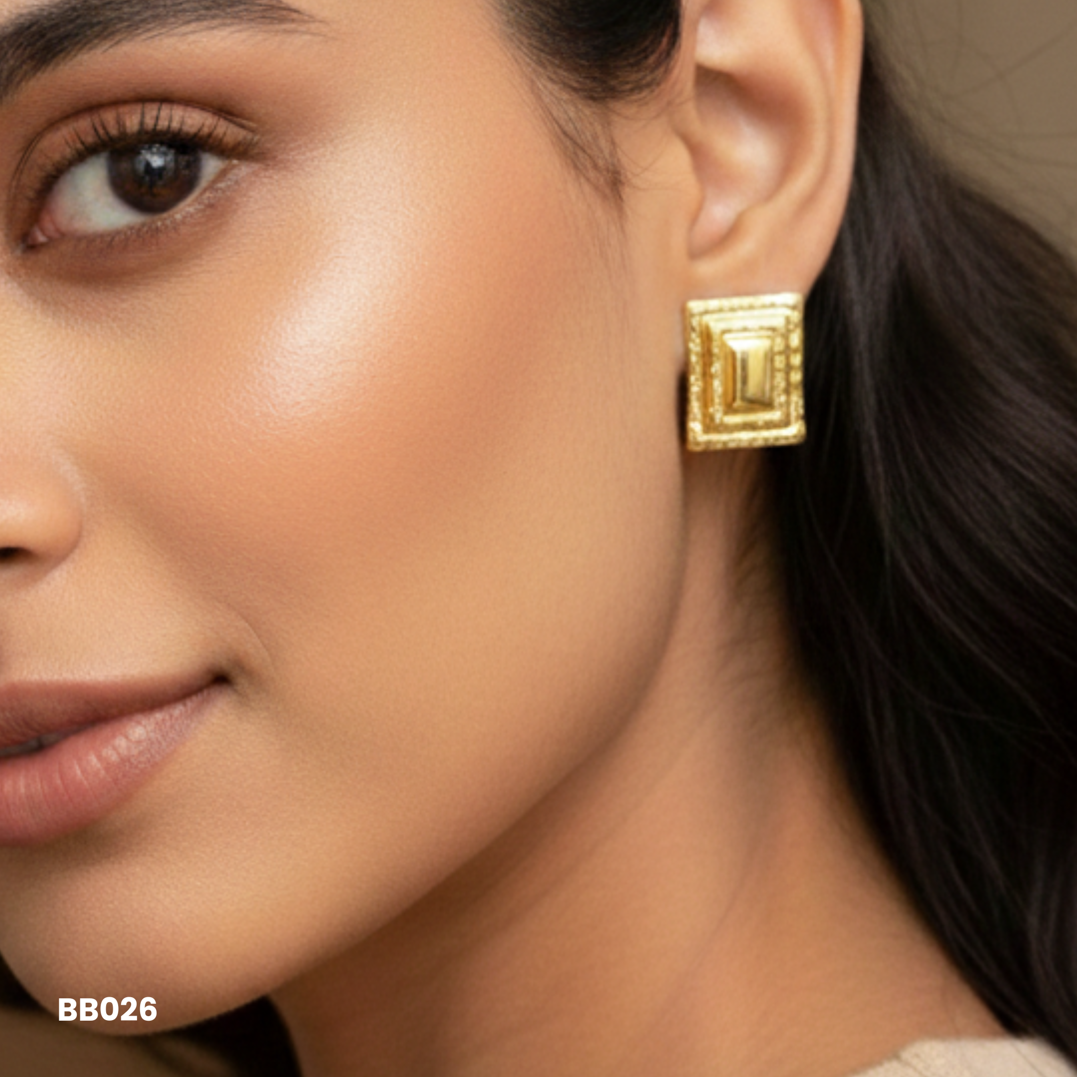 Gold Vintage Rectangular Anti Tarnish Stud Earrings