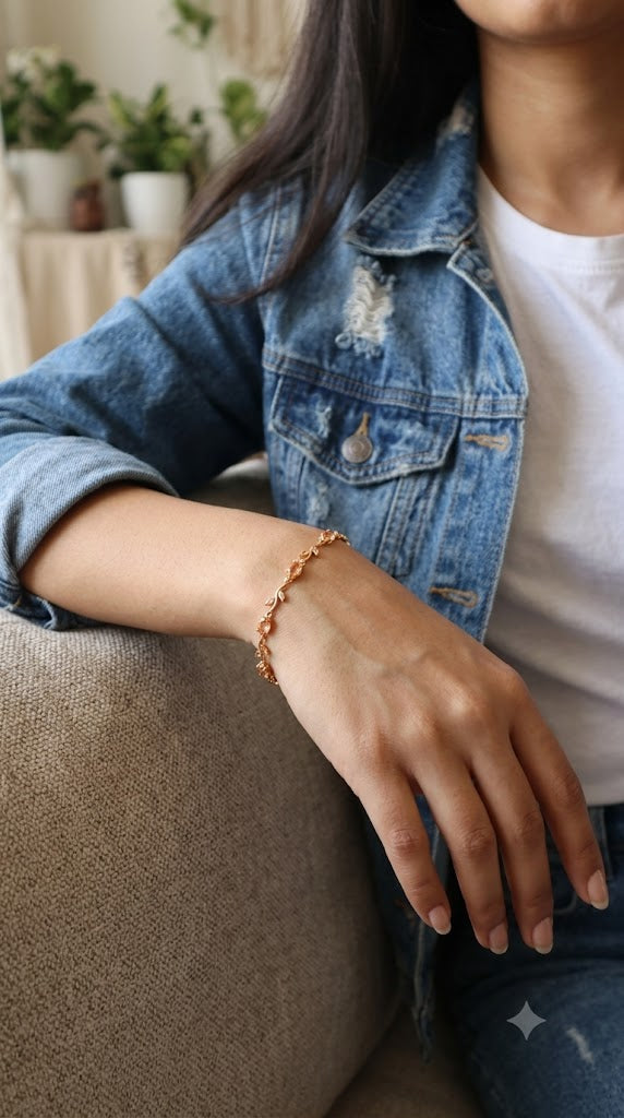 Gold Plated Tulip Red Crystal Bracelet for Women – Gold Plated Floral Bracelet