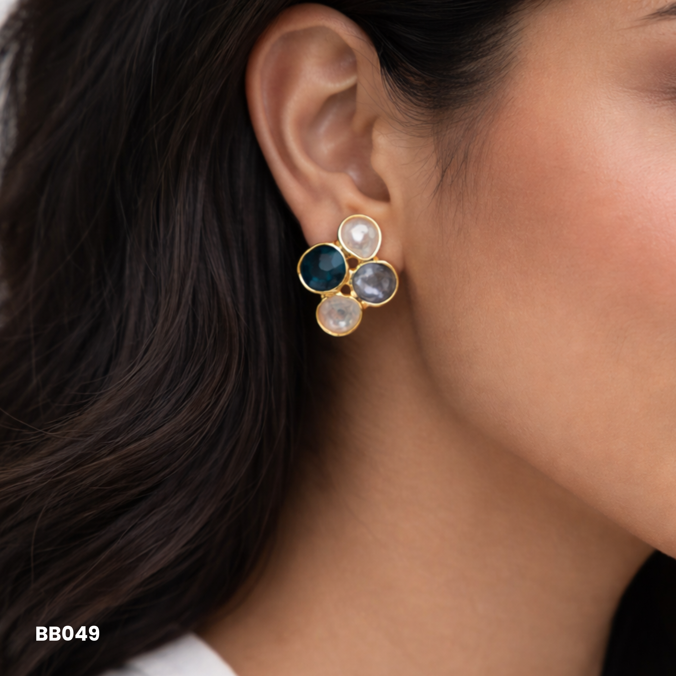 Four Petal Monochrome Enamel Earrings | Anti-Tarnish Gold Studs