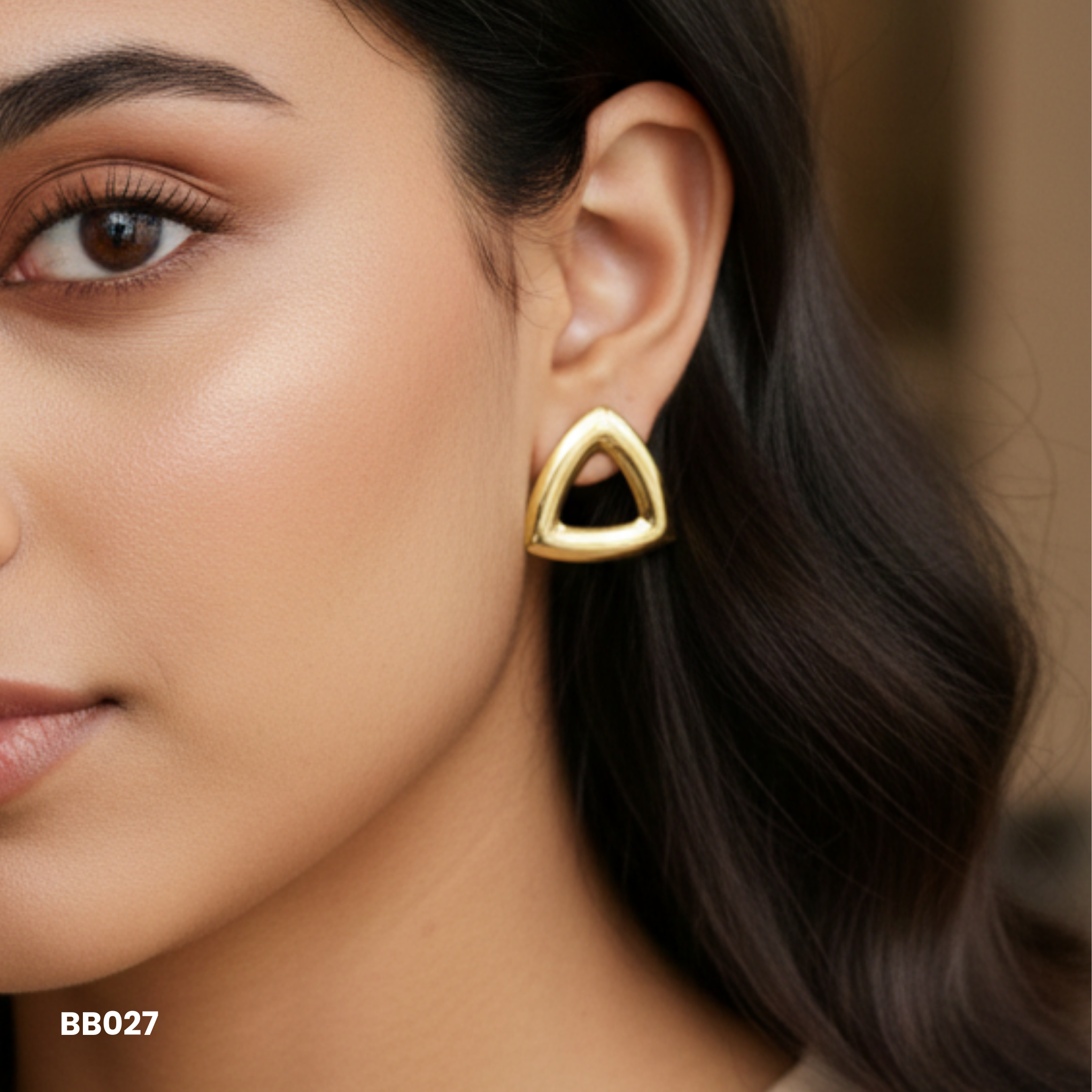 Gold Hollow Triangle Anti Tarnish Stud Earrings