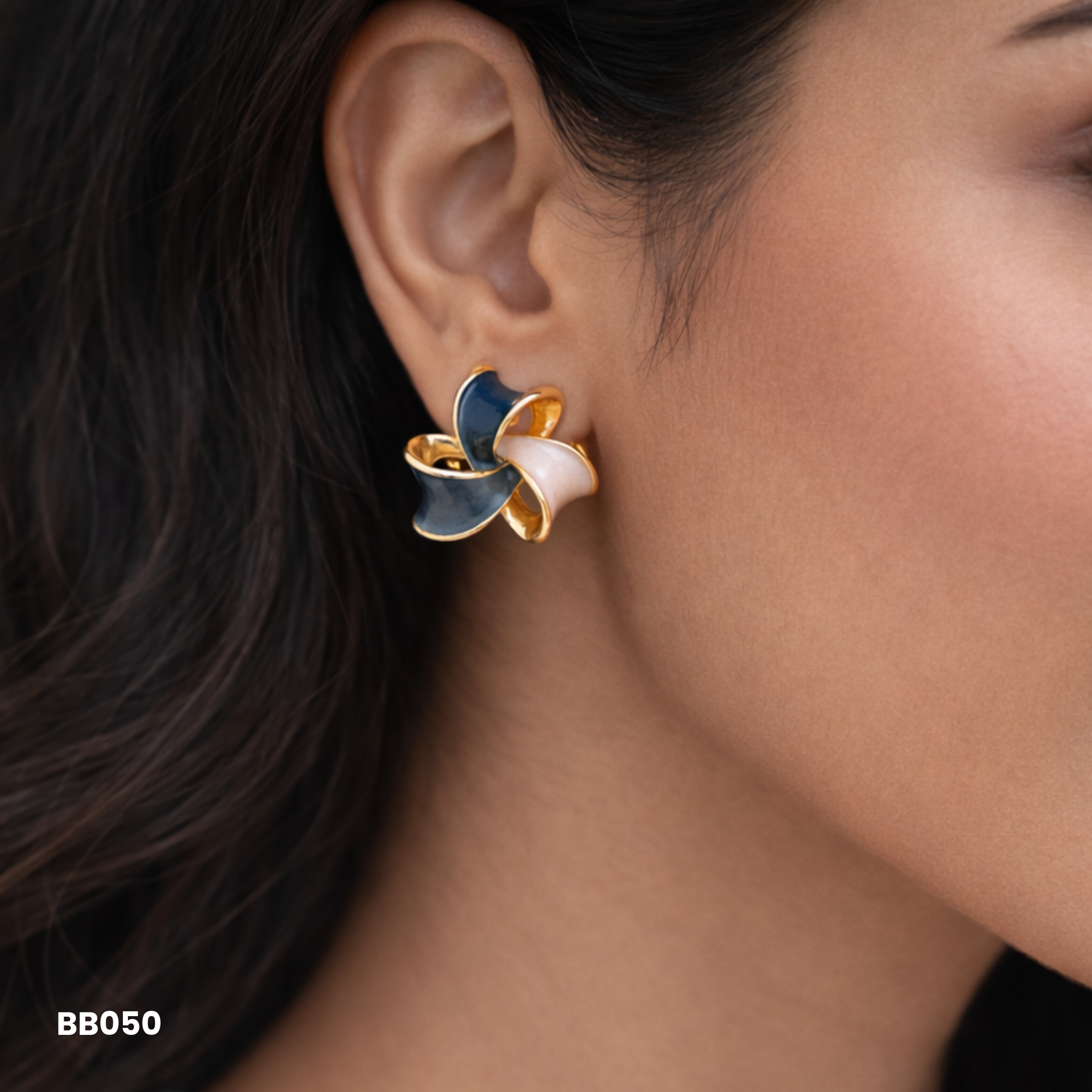 Black, Grey & Cream Enamel Swirl Studs (Anti-Tarnish Daily Wear)