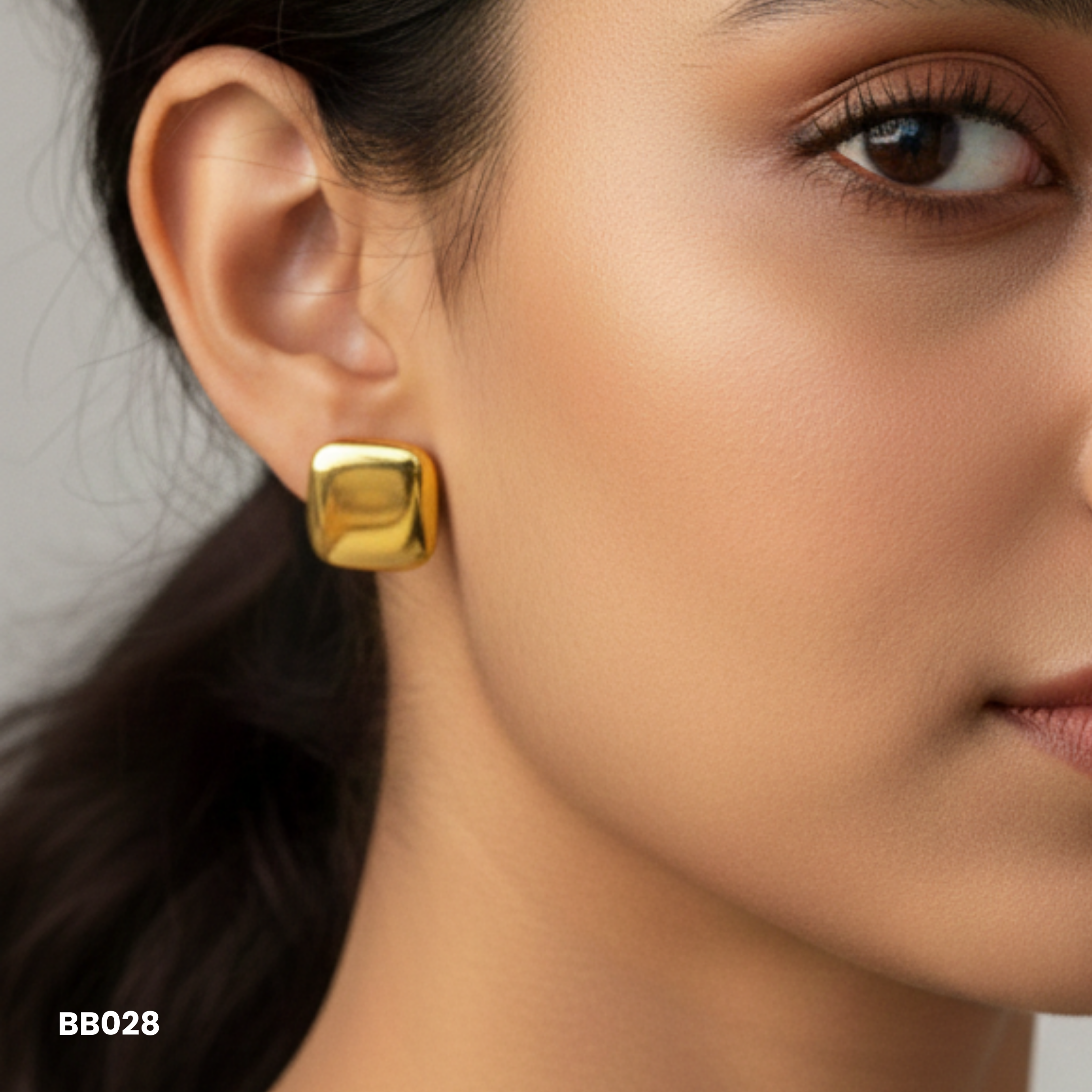 Gold Chunky Square Anti Tarnish Stud Earrings