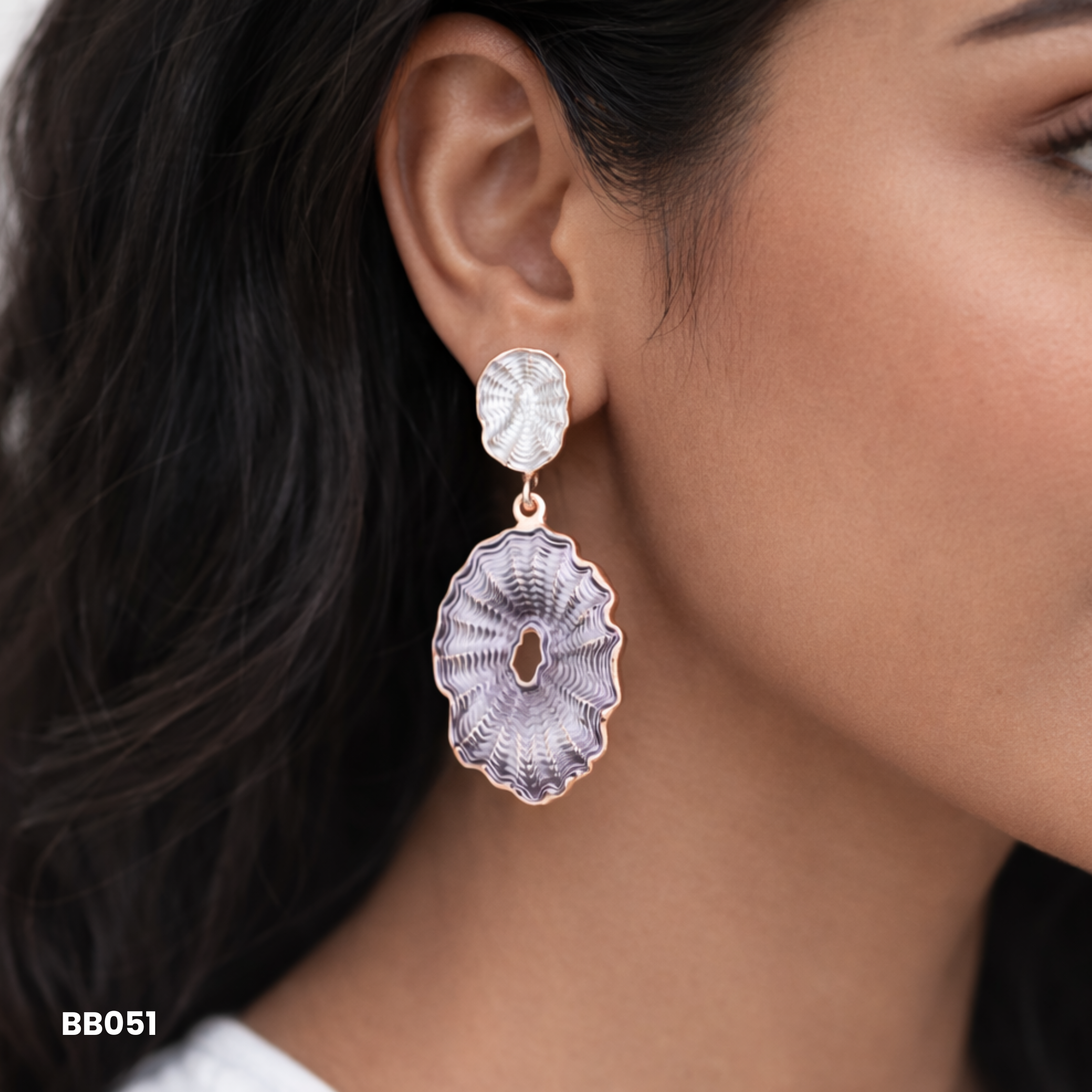 Marina Textured Ripple Drop Earrings (Seashell Statement Dangles)