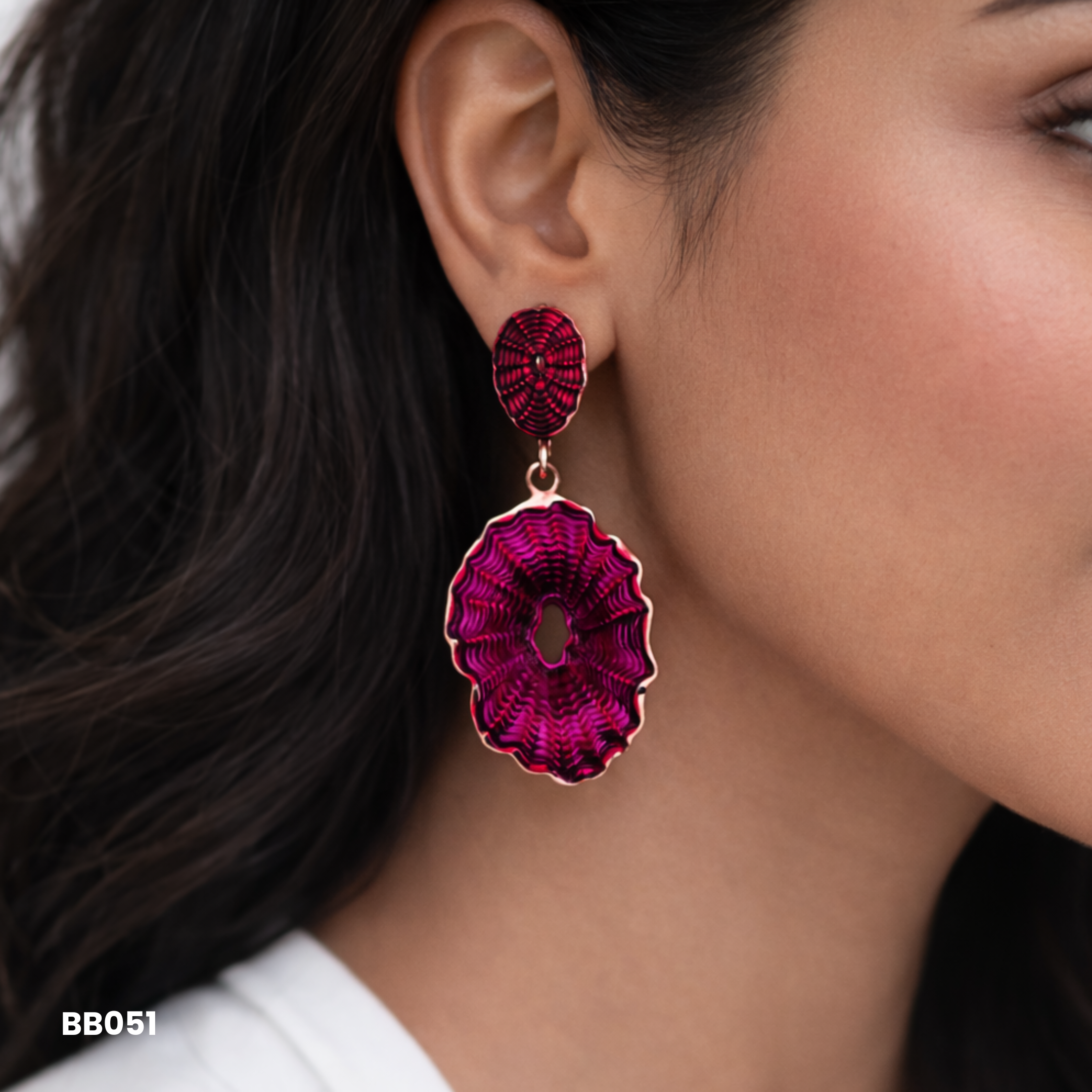 Marina Textured Ripple Drop Earrings (Seashell Statement Dangles)