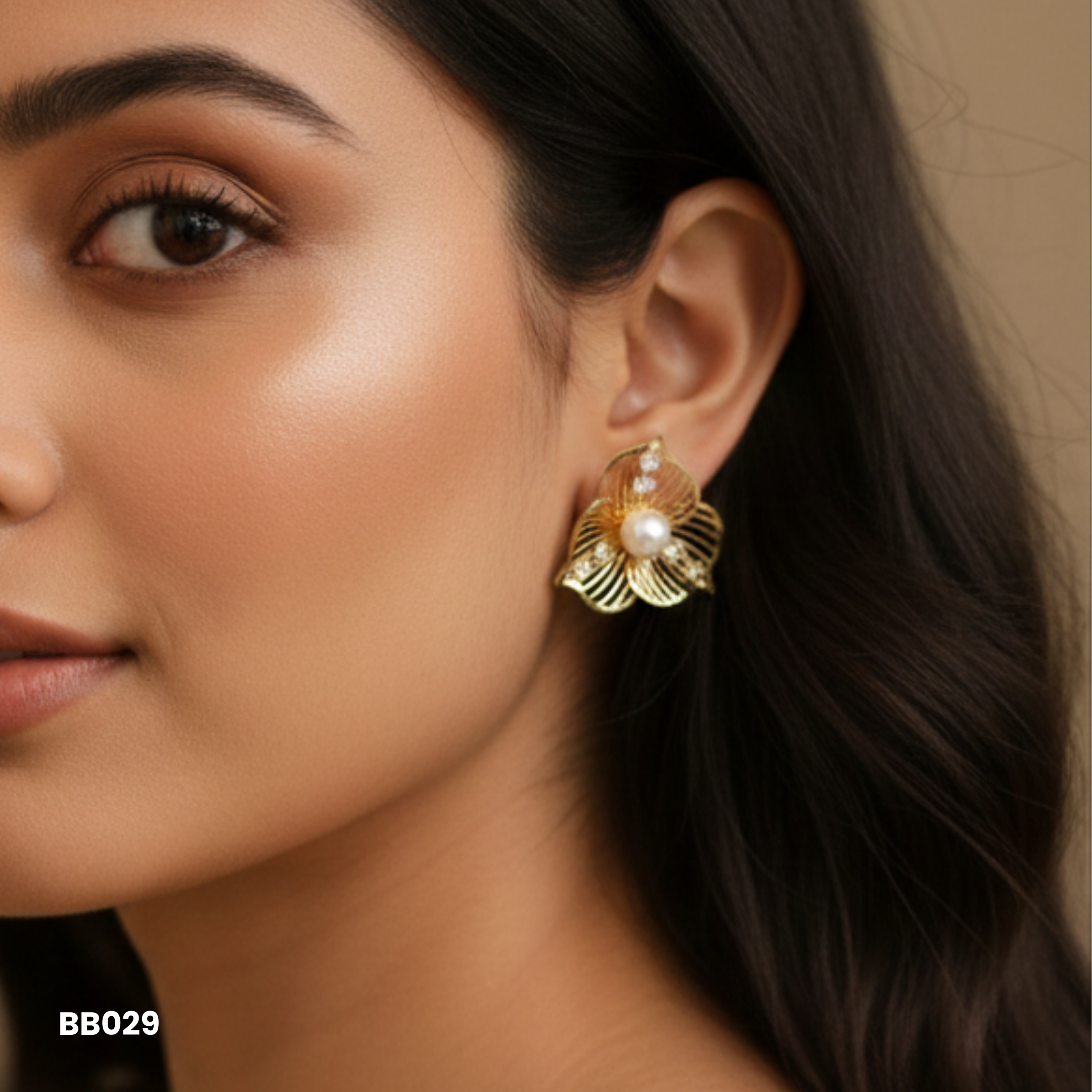 Gold Pearl Flower Anti Tarnish Stud Earrings
