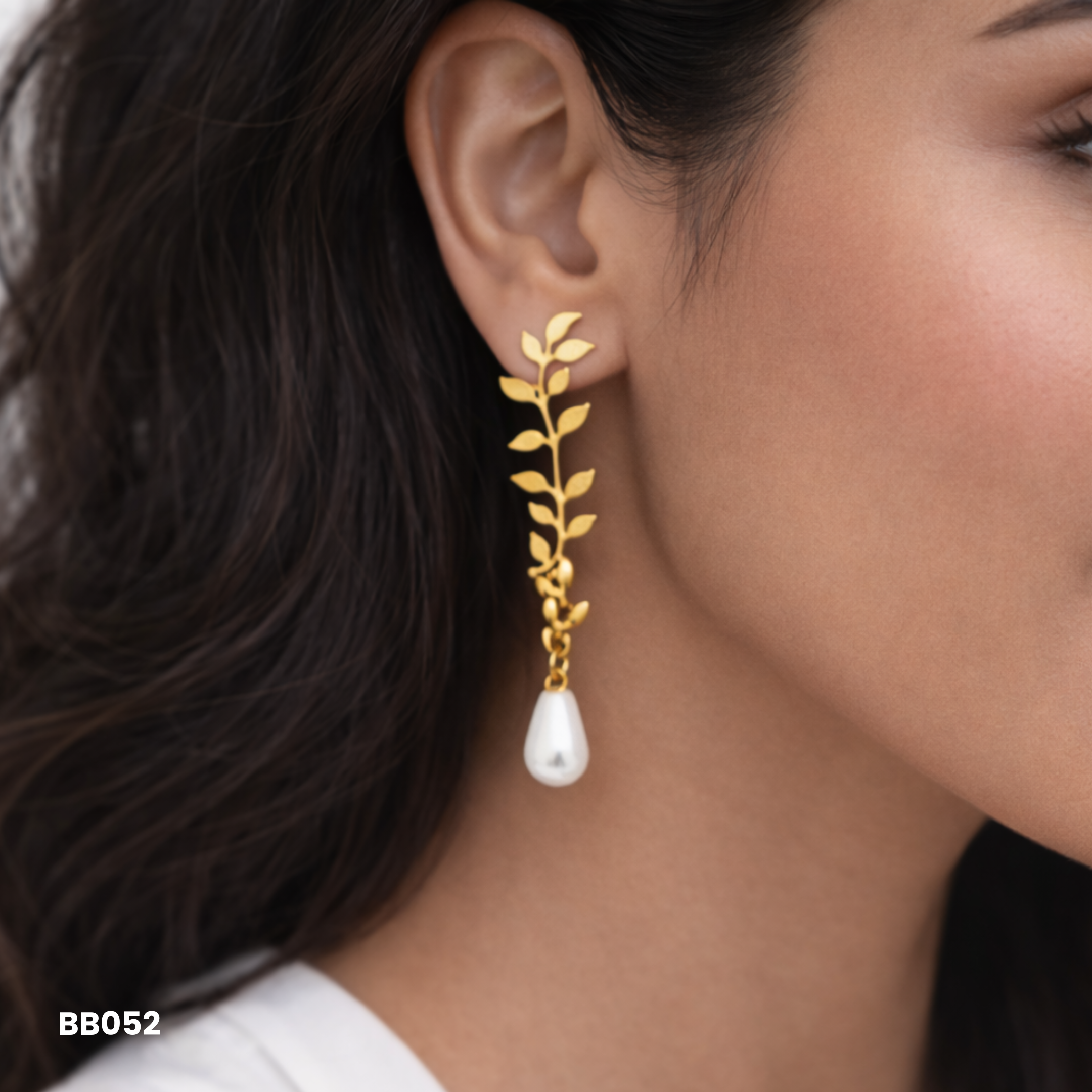 Olive Branch Pearl Drop Earrings (Tarnish Free Gold Botanical Dangle Jewelry)