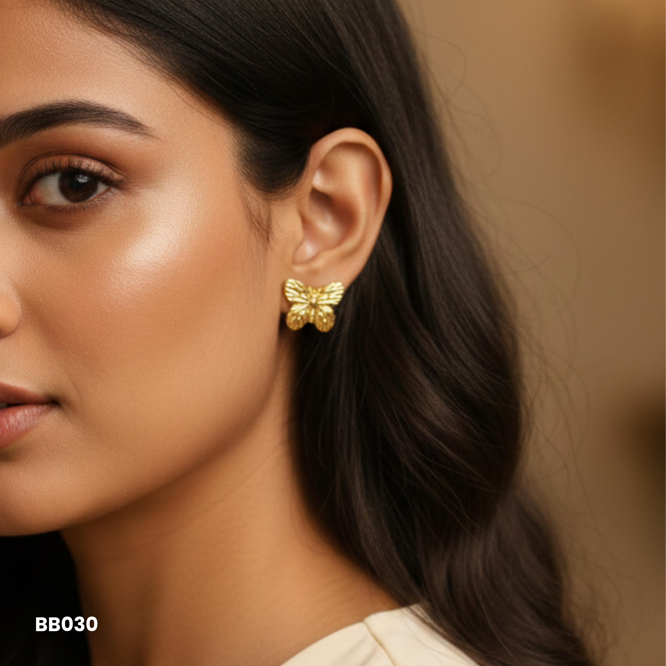 Gold Textured Dainty Butterfly Anti Tarnish Stud Earrings