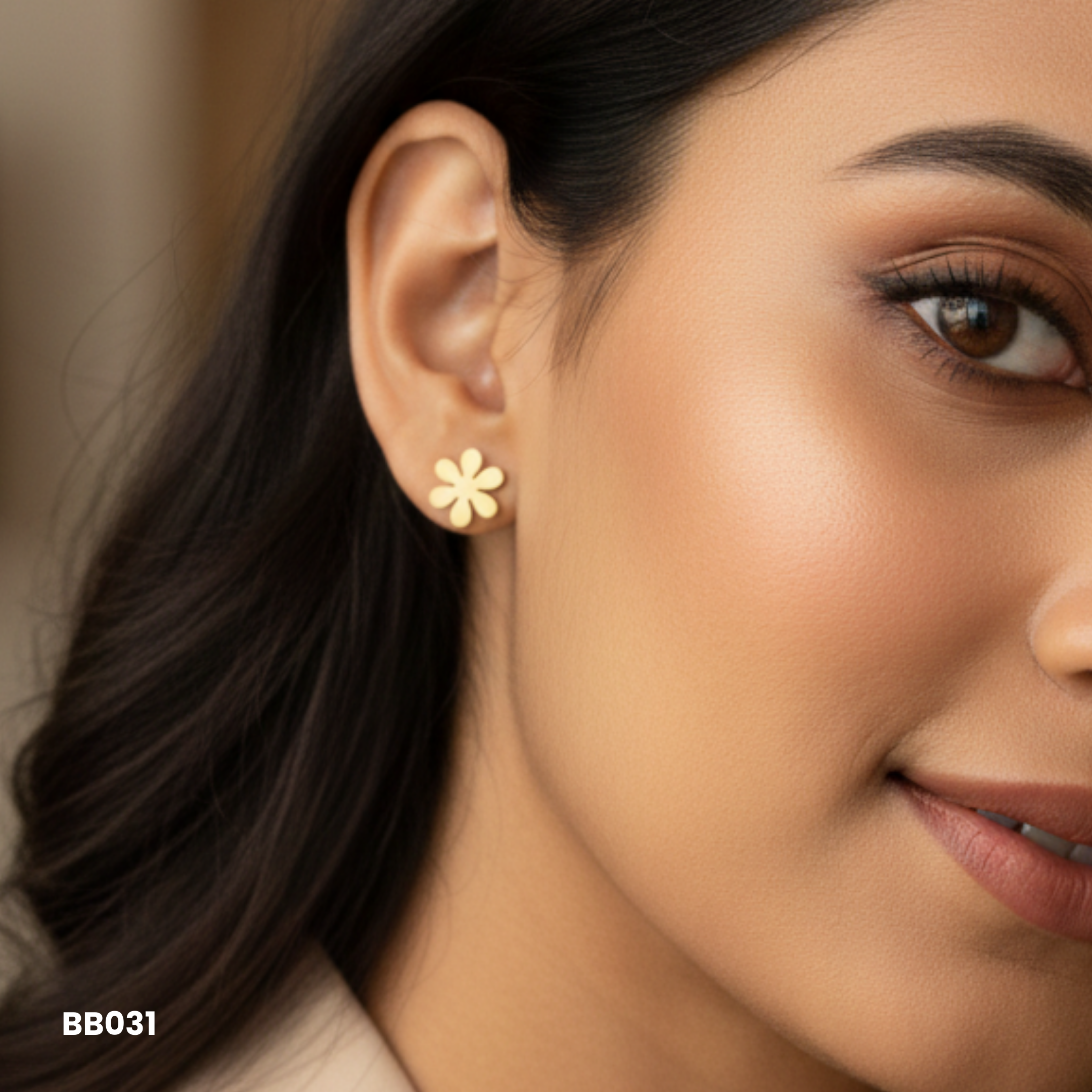 Gold Dainty Six Petal Anti Tarnish Floral Studs
