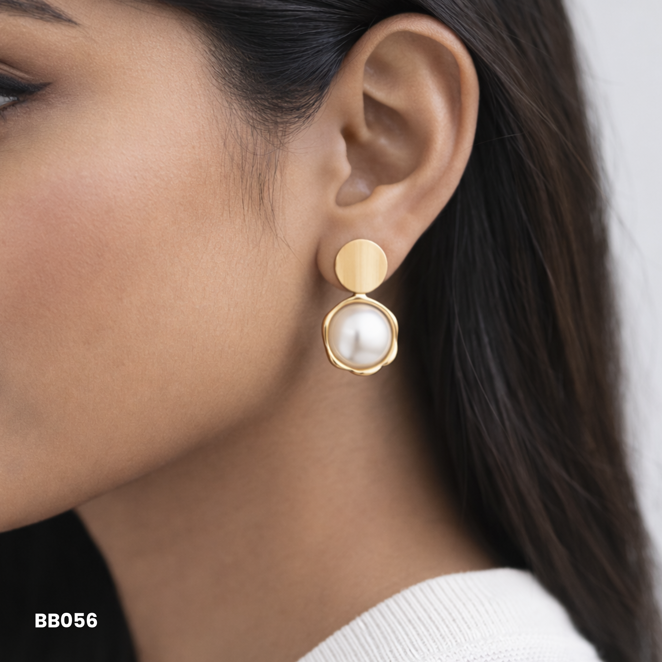 Dainty Gold Ribbon Bow Earrings with Pearl
