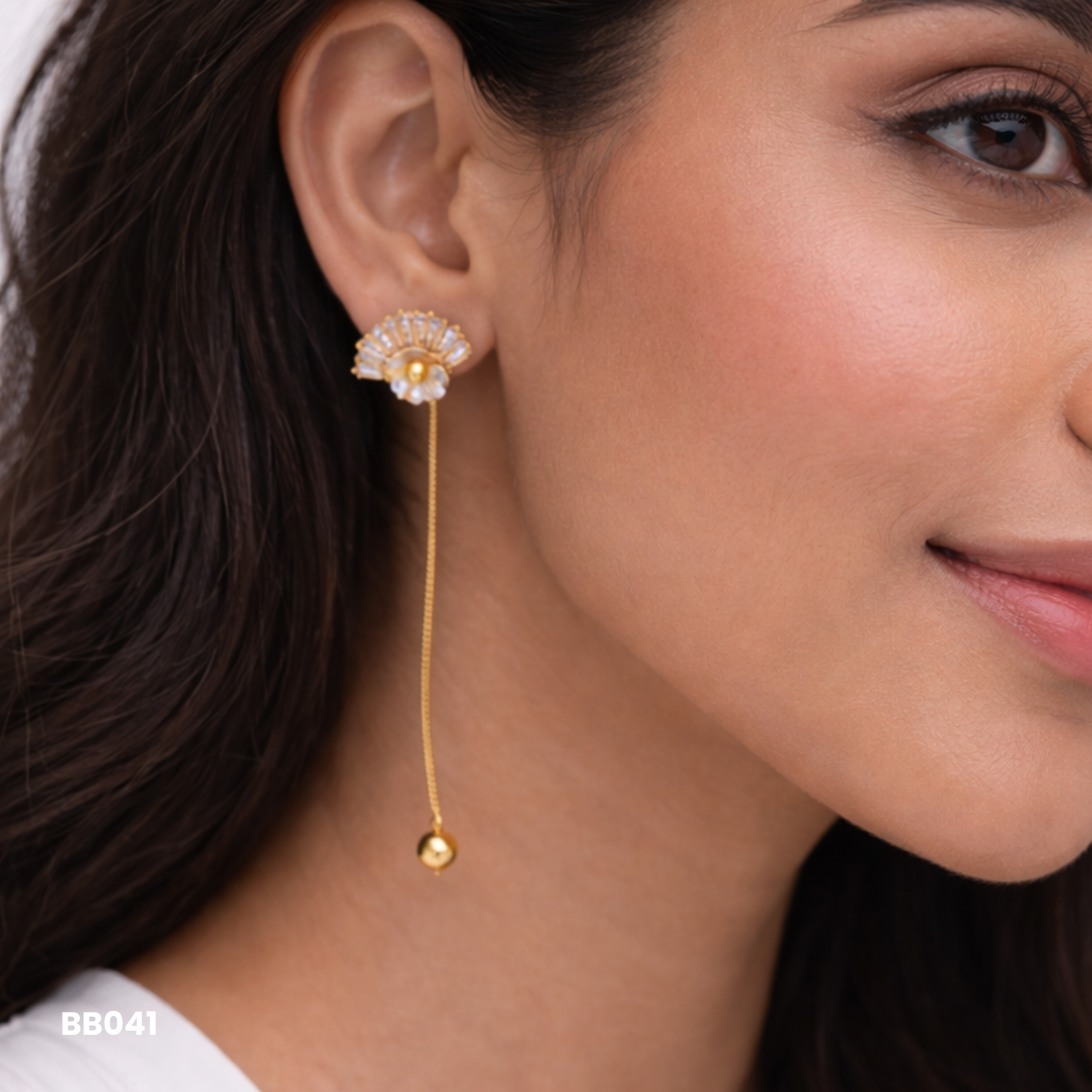 White Shell Flower Crescent Drop Earrings | Tarnish Free Gold Dangles