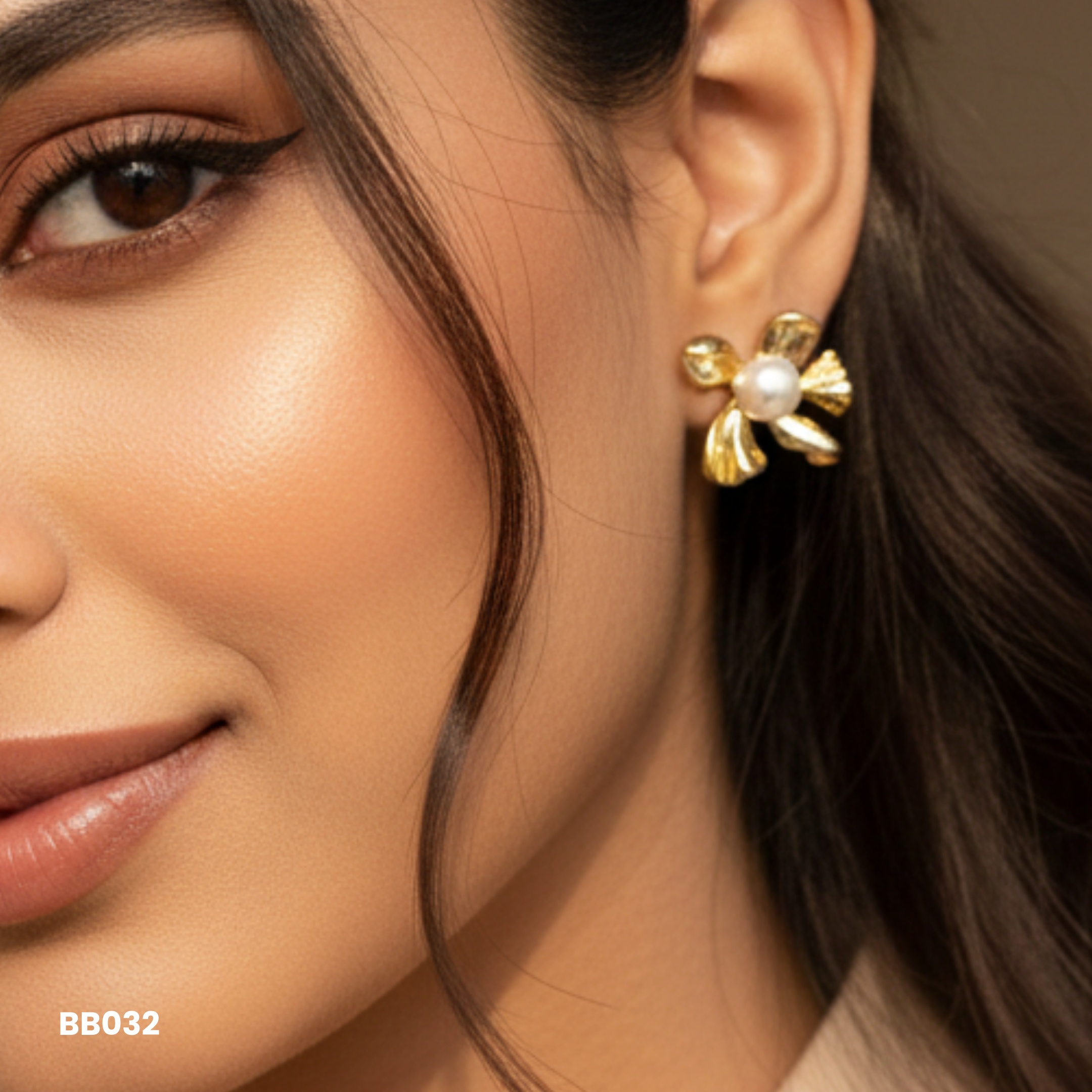 Gold Floral Pearl Anti Tarnish Stud Earrings