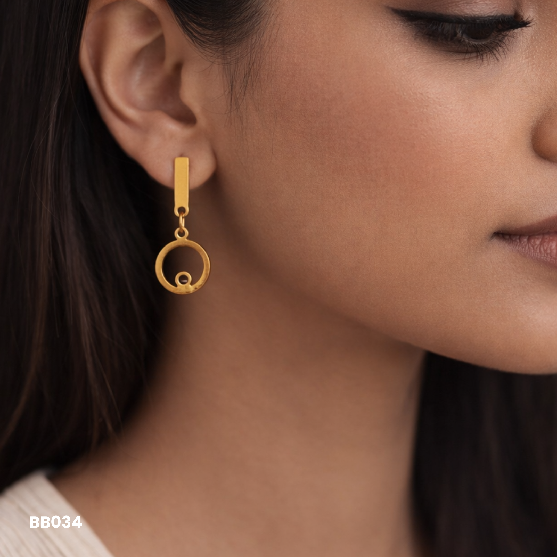 Gold Geometric Circle Drop Anti Tarnish Earrings