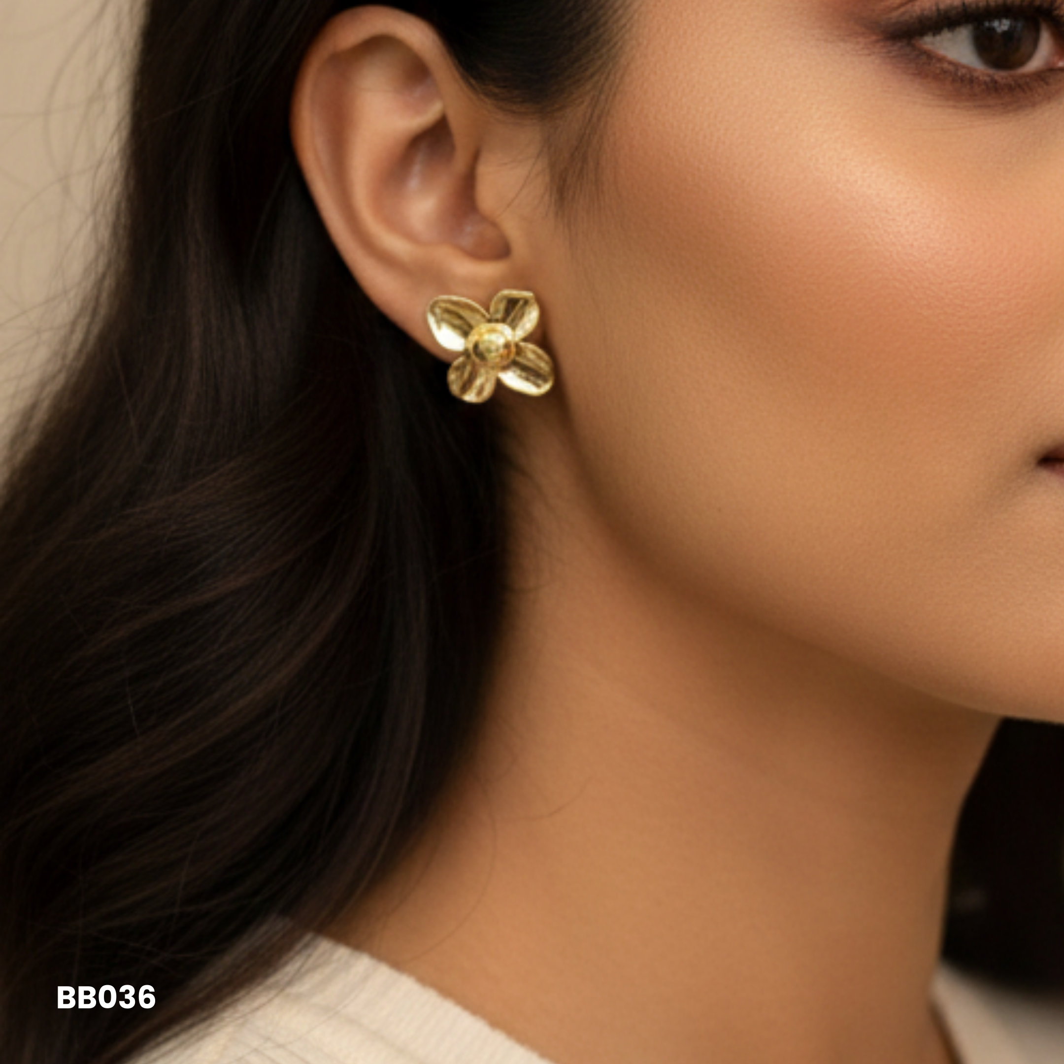 Gold Four Petal Flower Anti Tarnish Stud Earrings