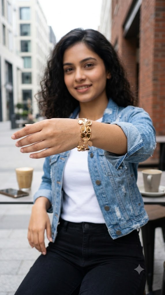 Floral Fashion Kada for Women – Adjustable Statement Bracelet