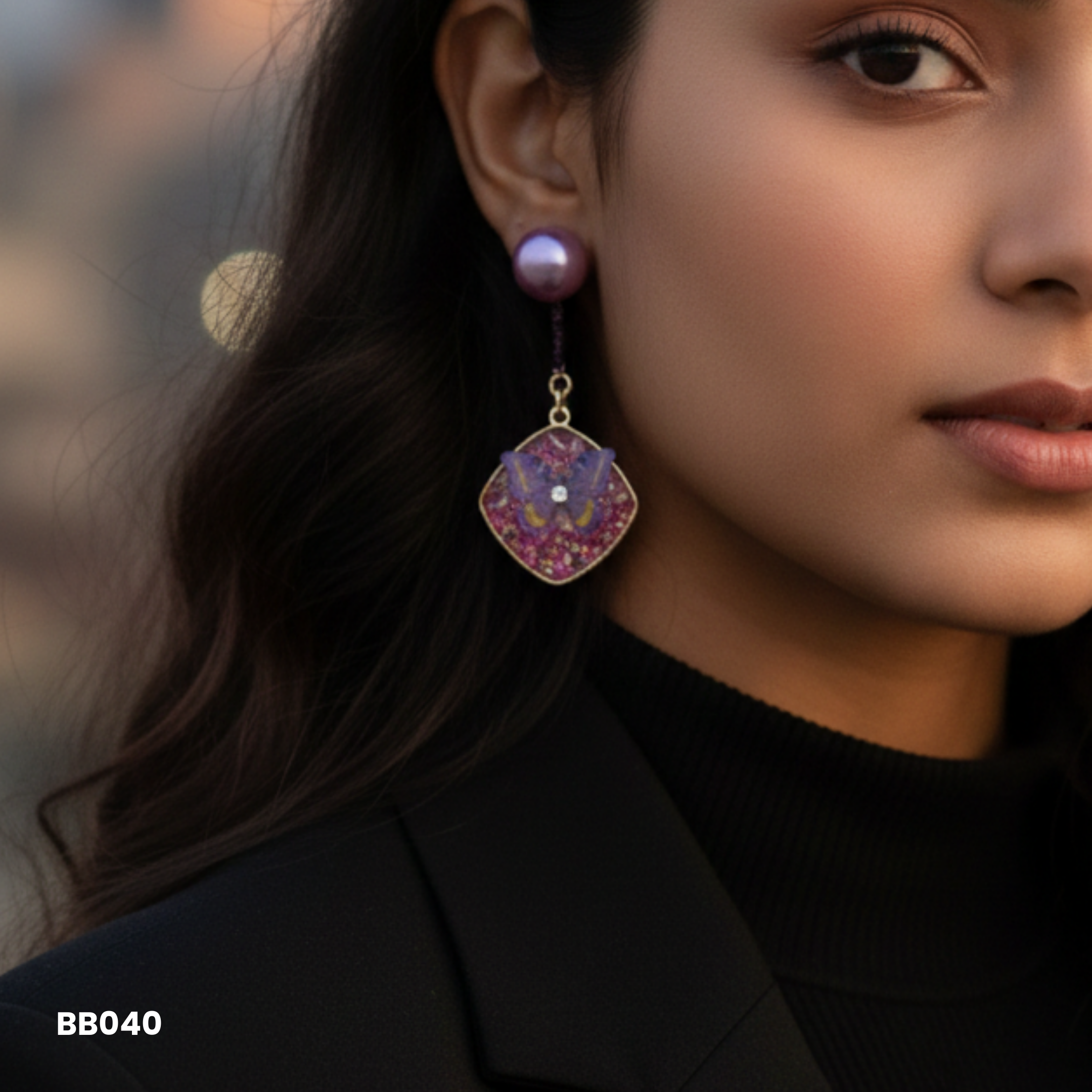 Gold Plated Pearl & Resin Butterfly Earrings