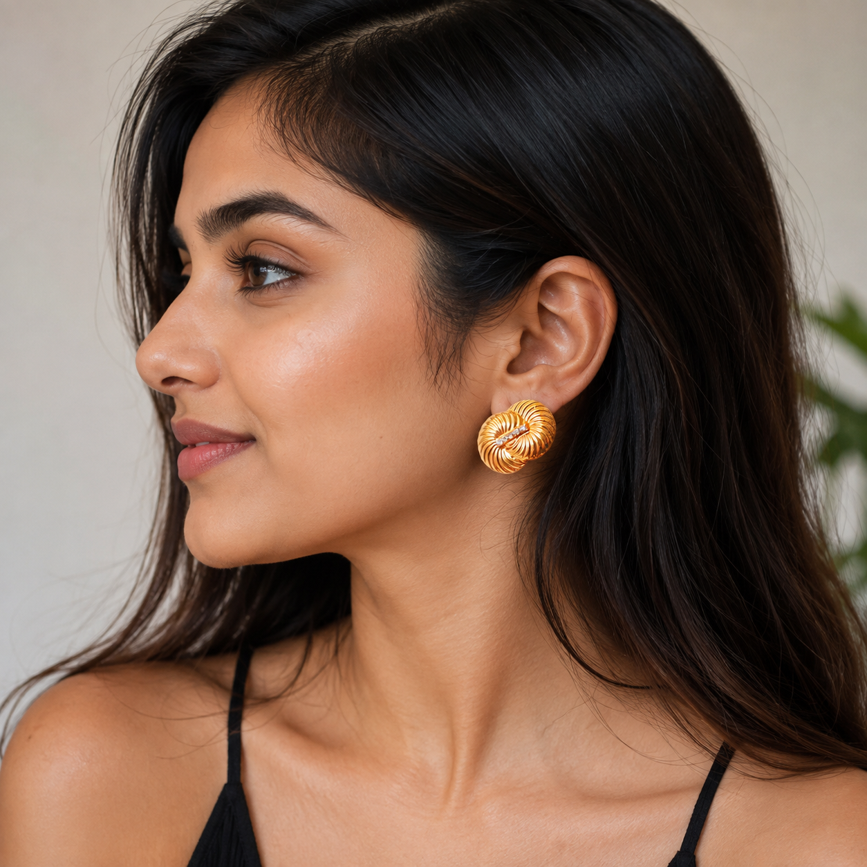 Vintage Gold Knot Stud Earrings – Textured Ribbed Swirl Statement Earrings for Women