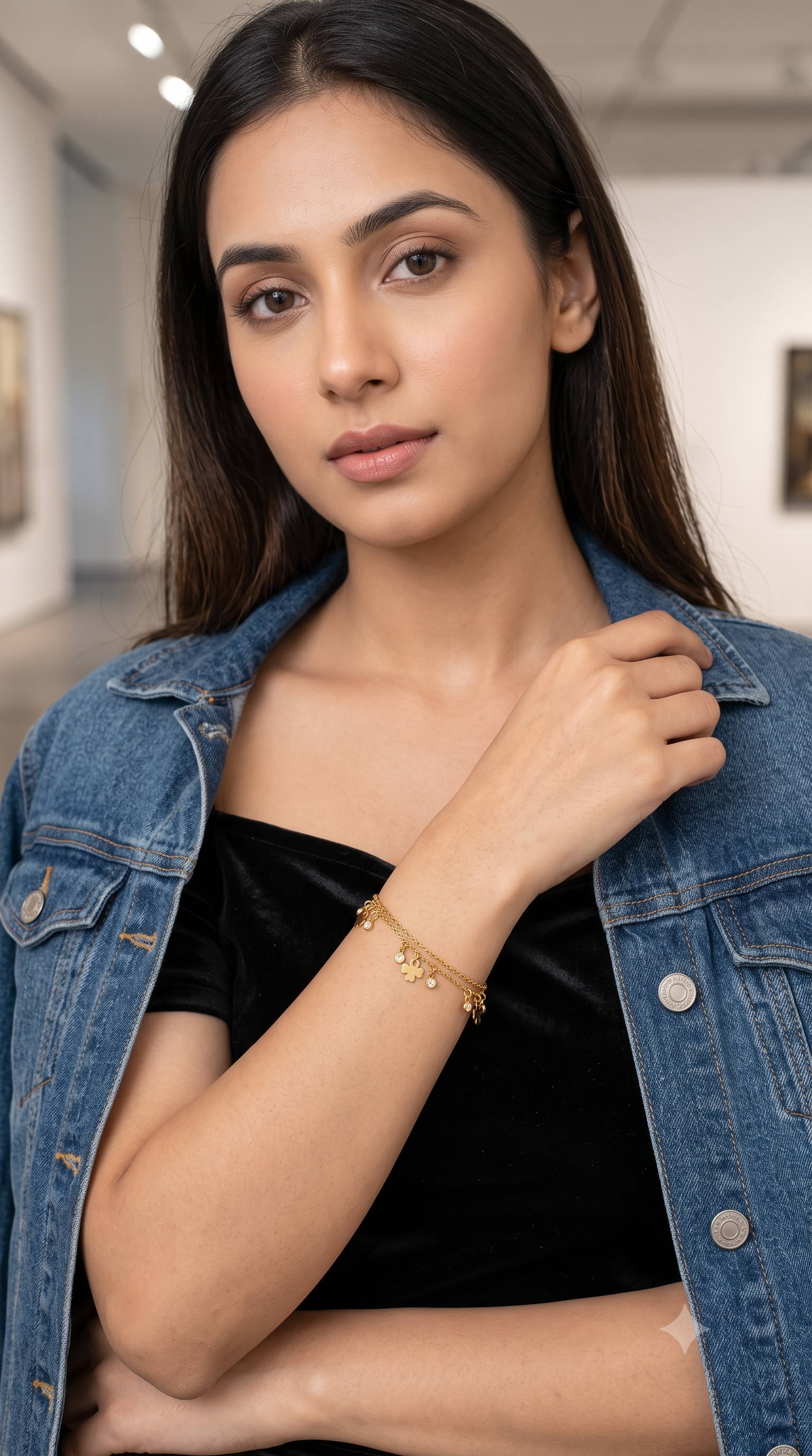 Gold Four Leaf Clover Charm Bracelet for Women – Anti-Tarnish Stainless Steel Crystal Bracelet
