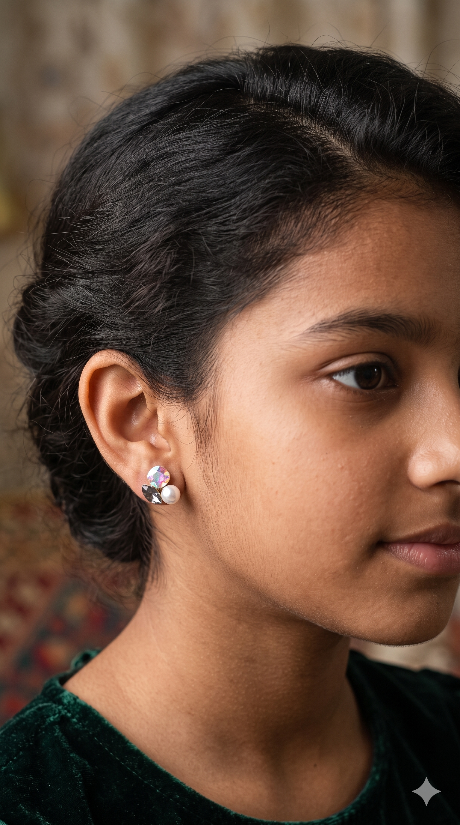 Iridescent Crystal Pearl Cluster Stud Earrings | Asymmetric Multi-Stone Fashion Earrings
