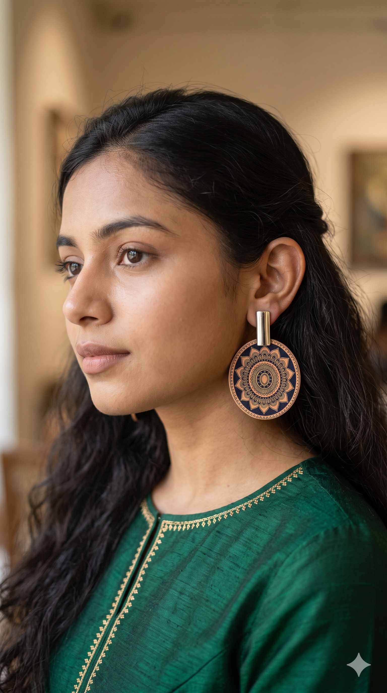 Boho Mandala Printed Disc Drop Earrings