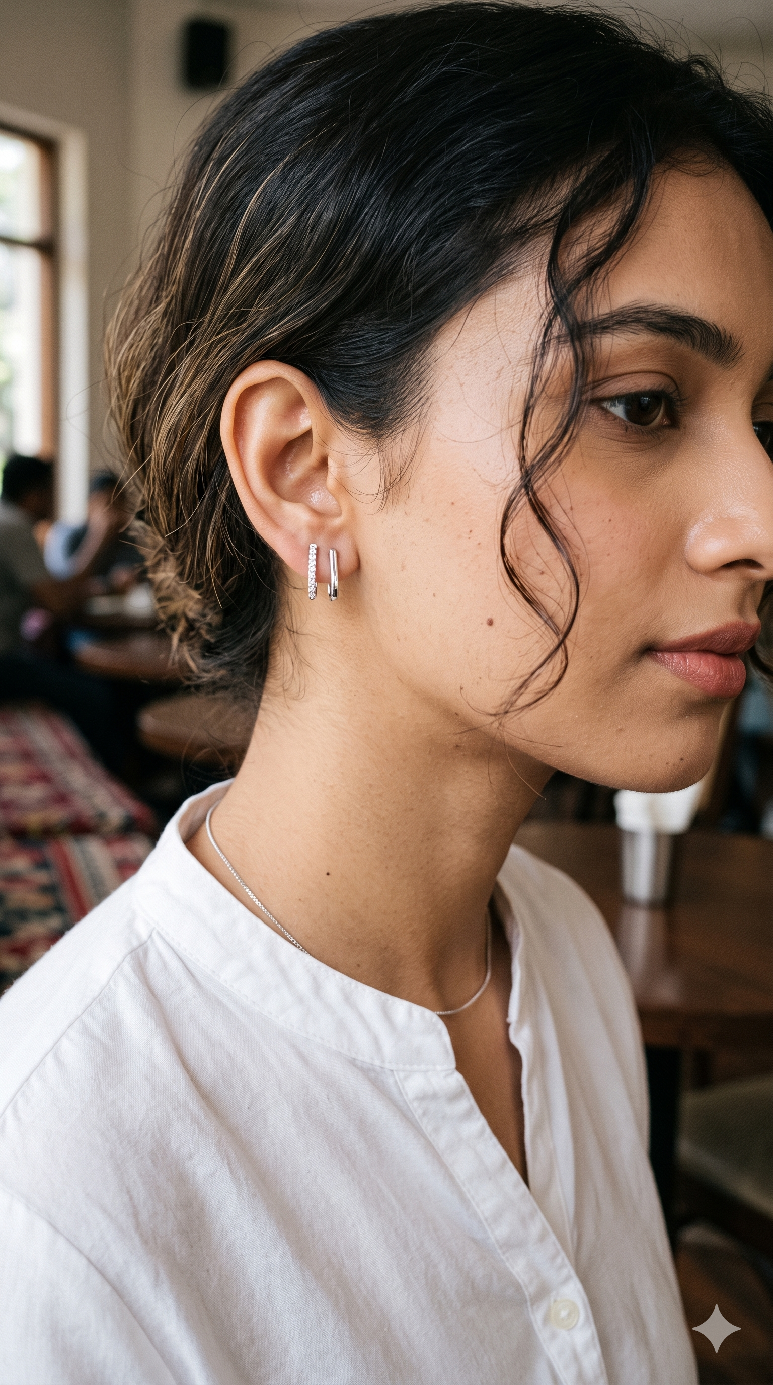 Silver Multi-Bar Rhinestone Ear Jacket | Geometric Parallel Line Fashion Earrings