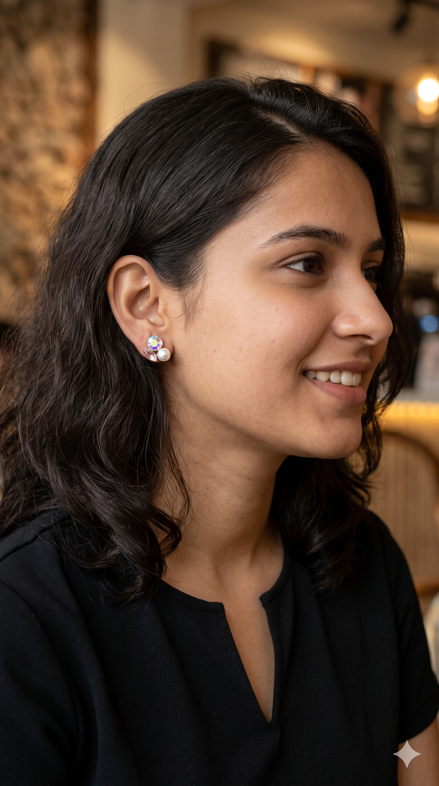 Iridescent Crystal Pearl Cluster Stud Earrings | Asymmetric Multi-Stone Fashion Earrings