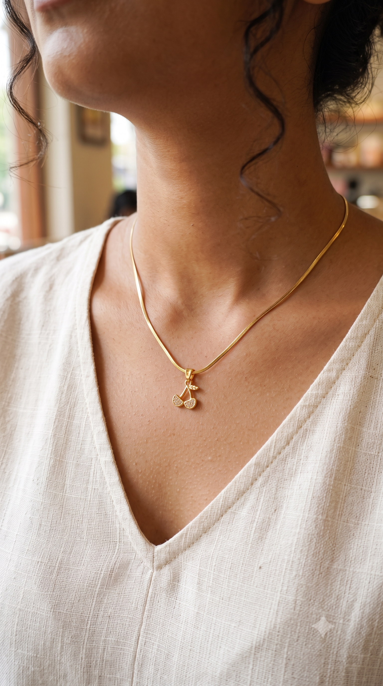 Dainty Gold Cherry Fruit Necklace – Tarnish-Free Sparkling Crystal Charm Jewelry