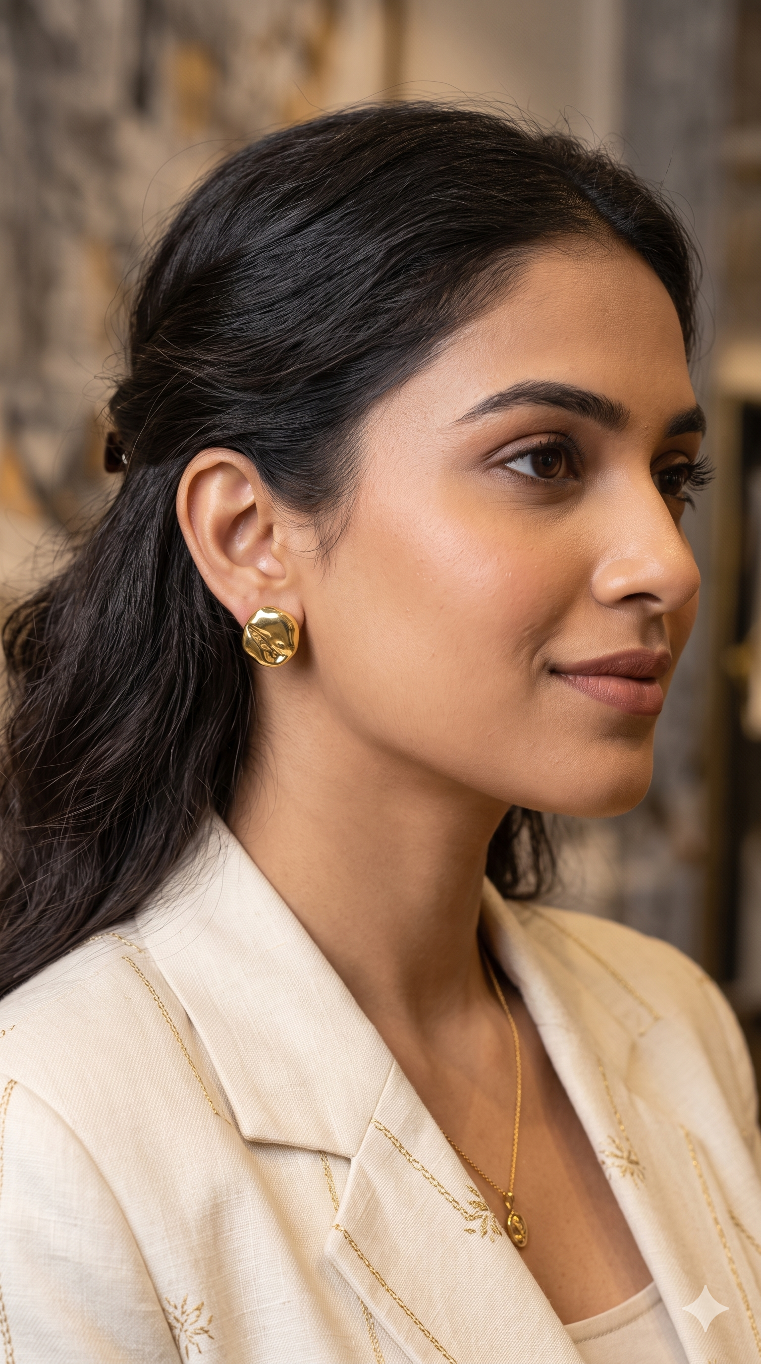 Chunky Gold Crumpled Stud Earrings – Abstract Molten Gold Fashion Studs