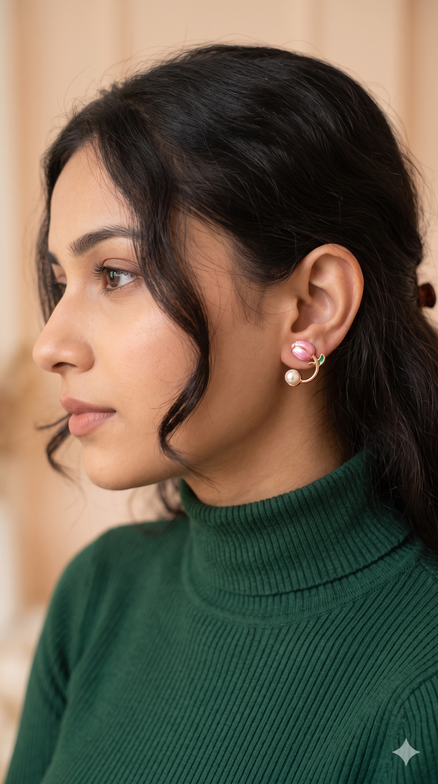 Pink Tulip Open Hoop Earrings – Dainty Floral Huggie Fashion Studs
