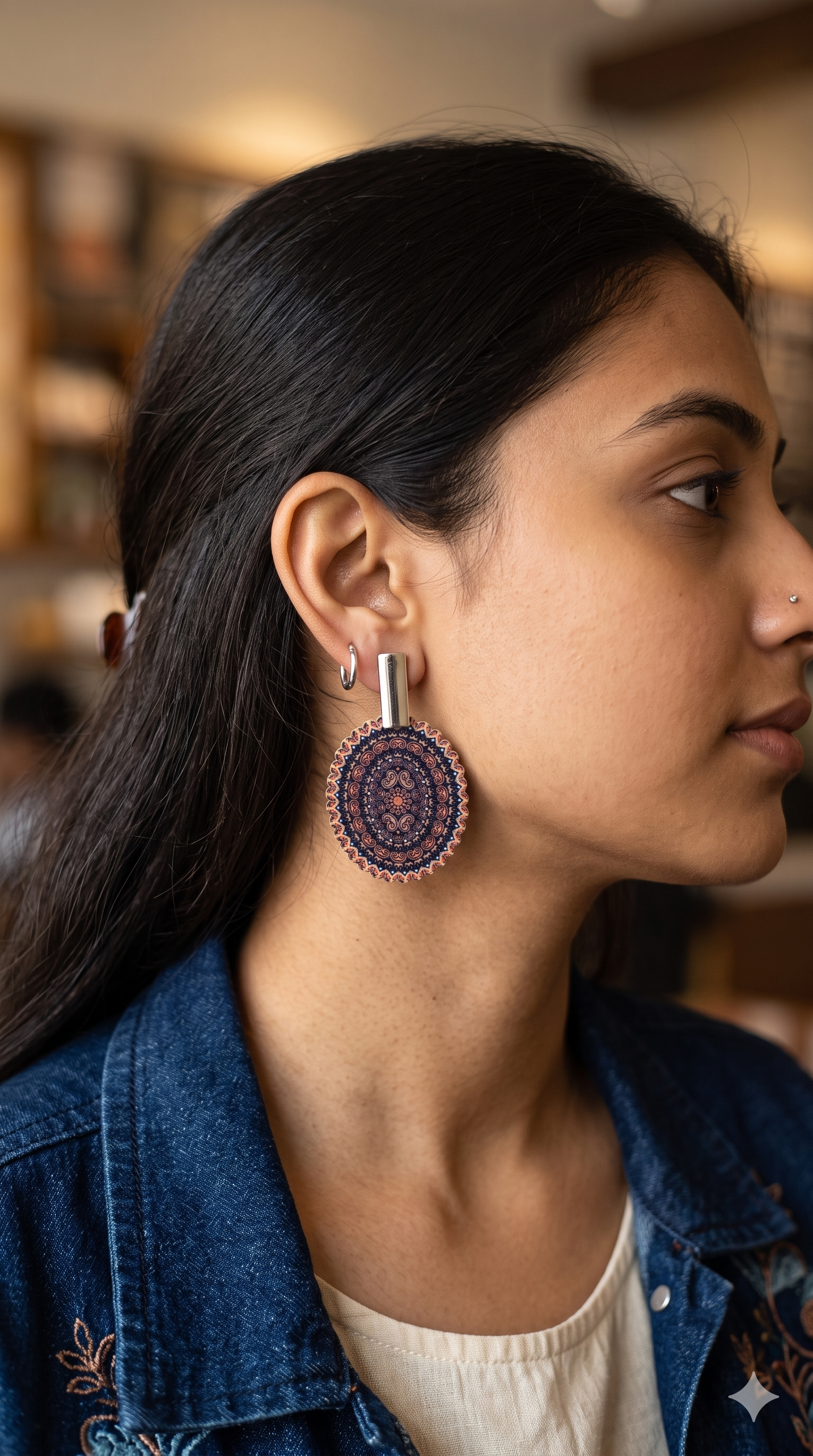 Boho Mandala Printed Disc Drop Earrings