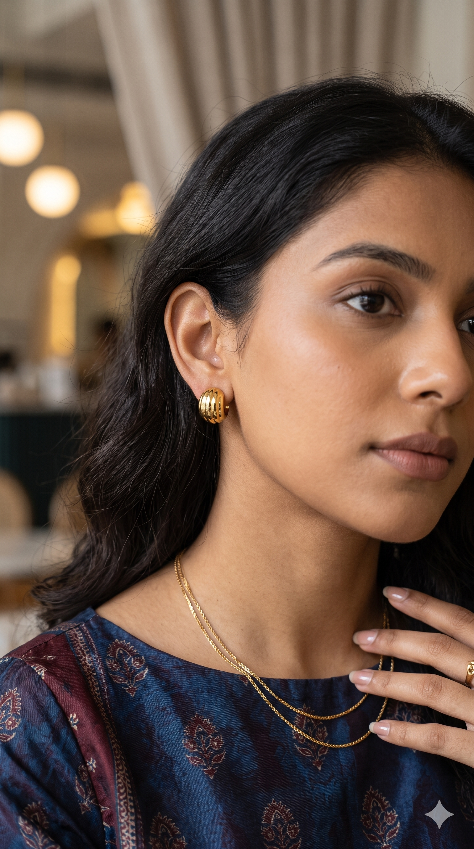 Chunky Gold Ribbed Hoop Earrings – Thick Ribbed Dome Huggie Fashion Jewelry