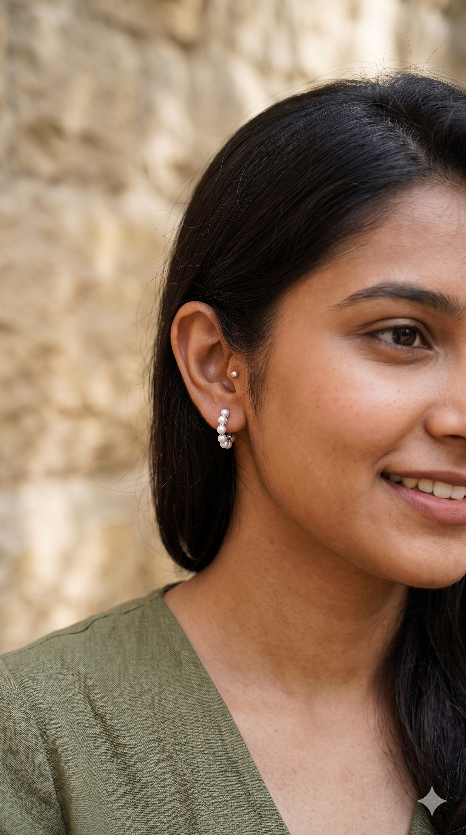 Silver Pearl Hoop Earrings | Dainty Beaded C-Shaped Fashion Studs for Women