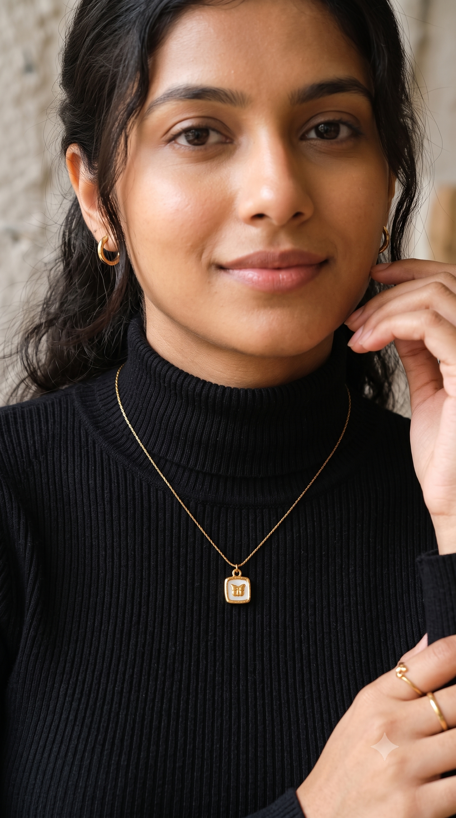 Dainty Gold Butterfly Square Necklace – Tarnish-Free Cute Pendant Jewelry
