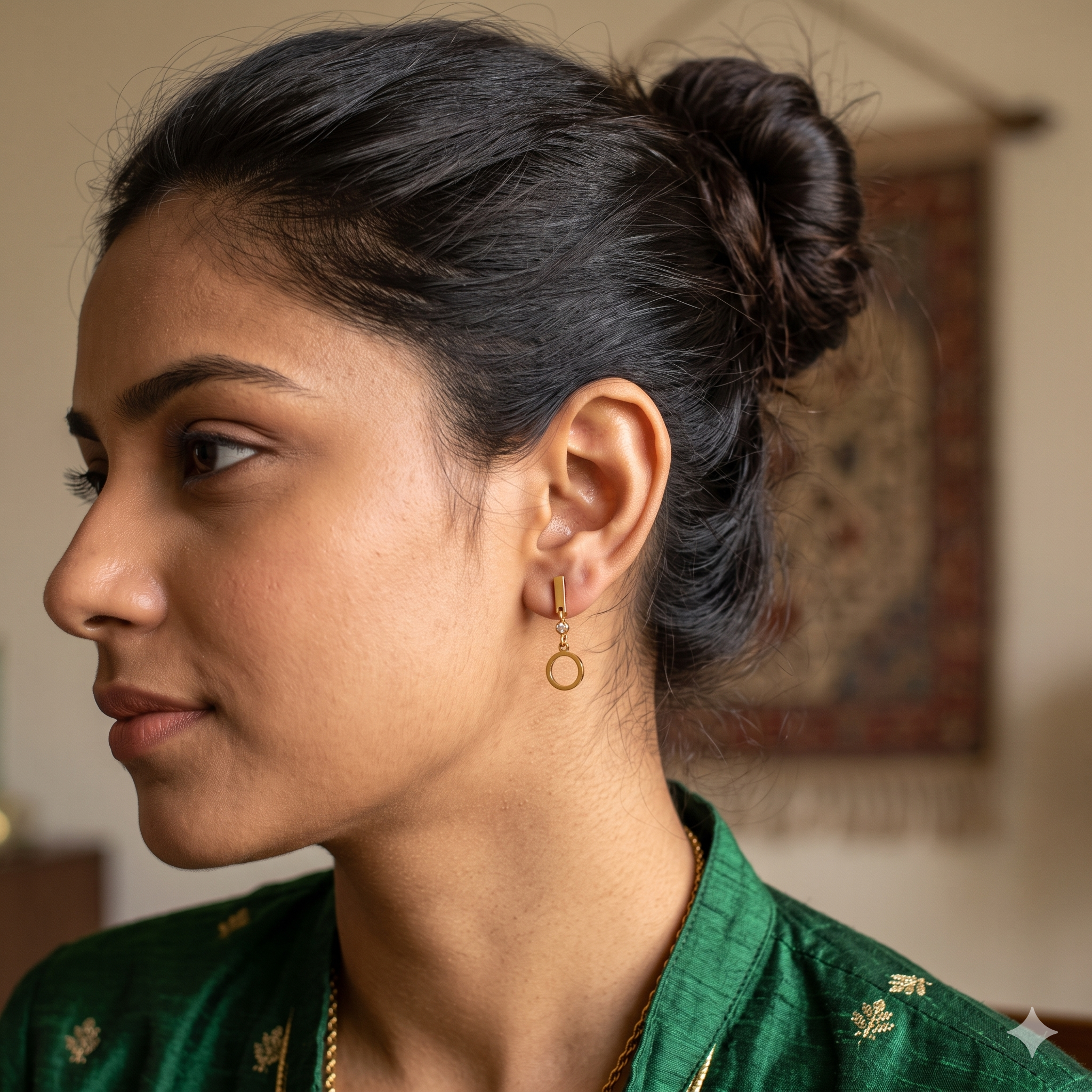 Gold Geometric Circle Drop Anti Tarnish Earrings