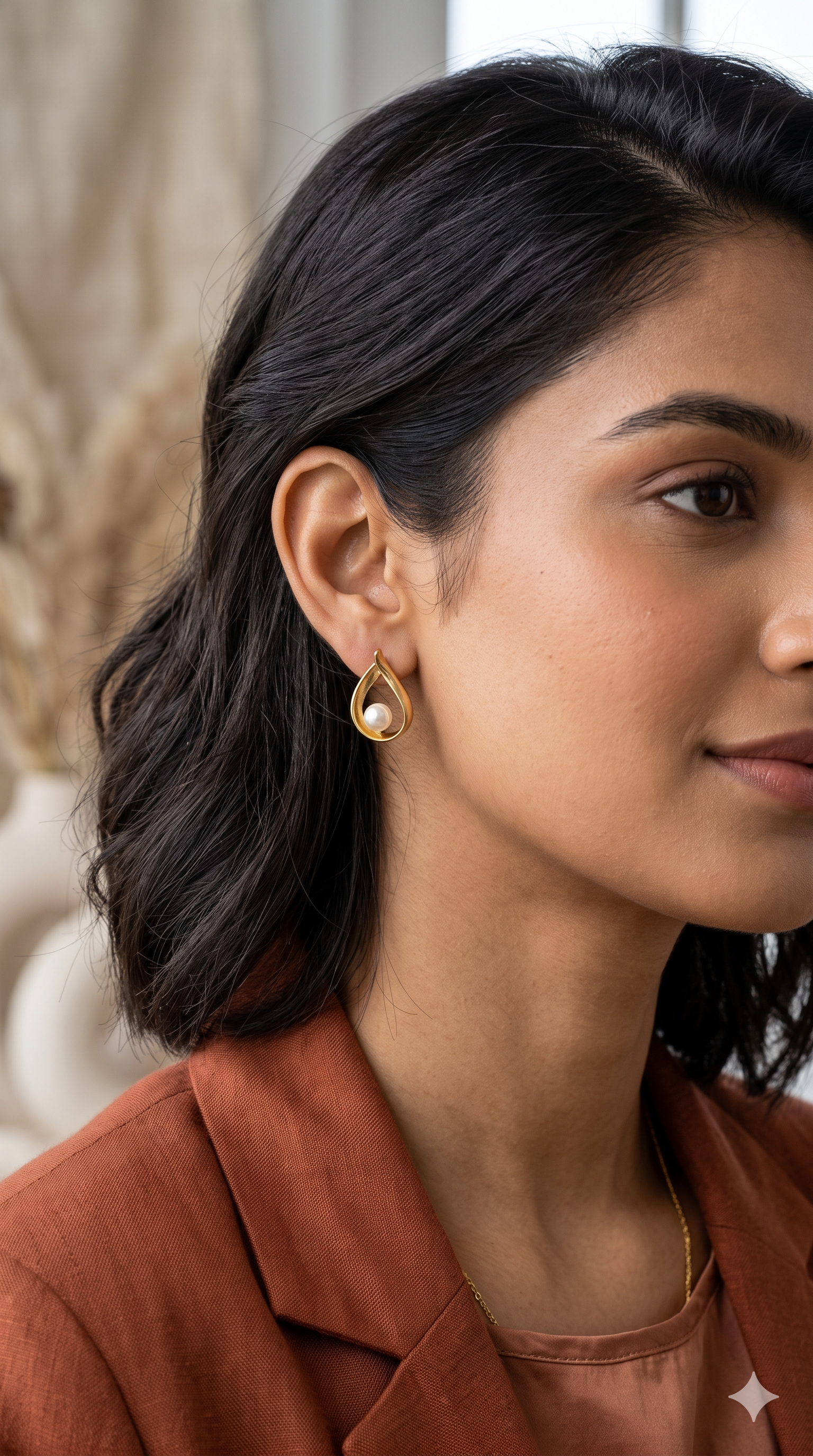 Gold Teardrop Pearl Stud Earrings – Open Loop Waterdrop Pearl Fashion Earrings