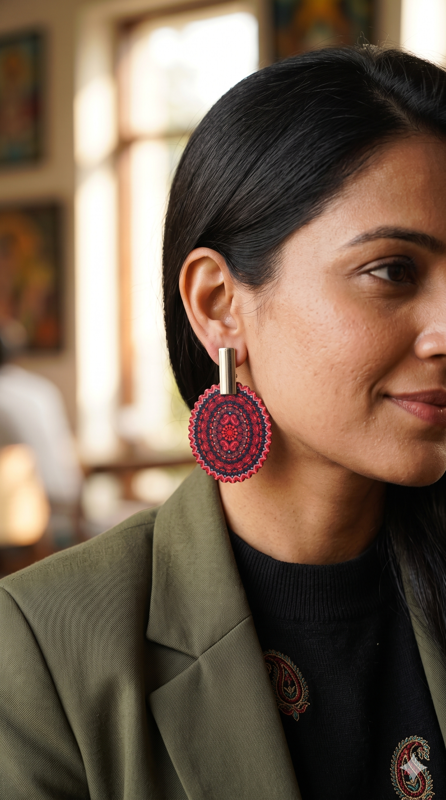 Boho Mandala Printed Disc Drop Earrings