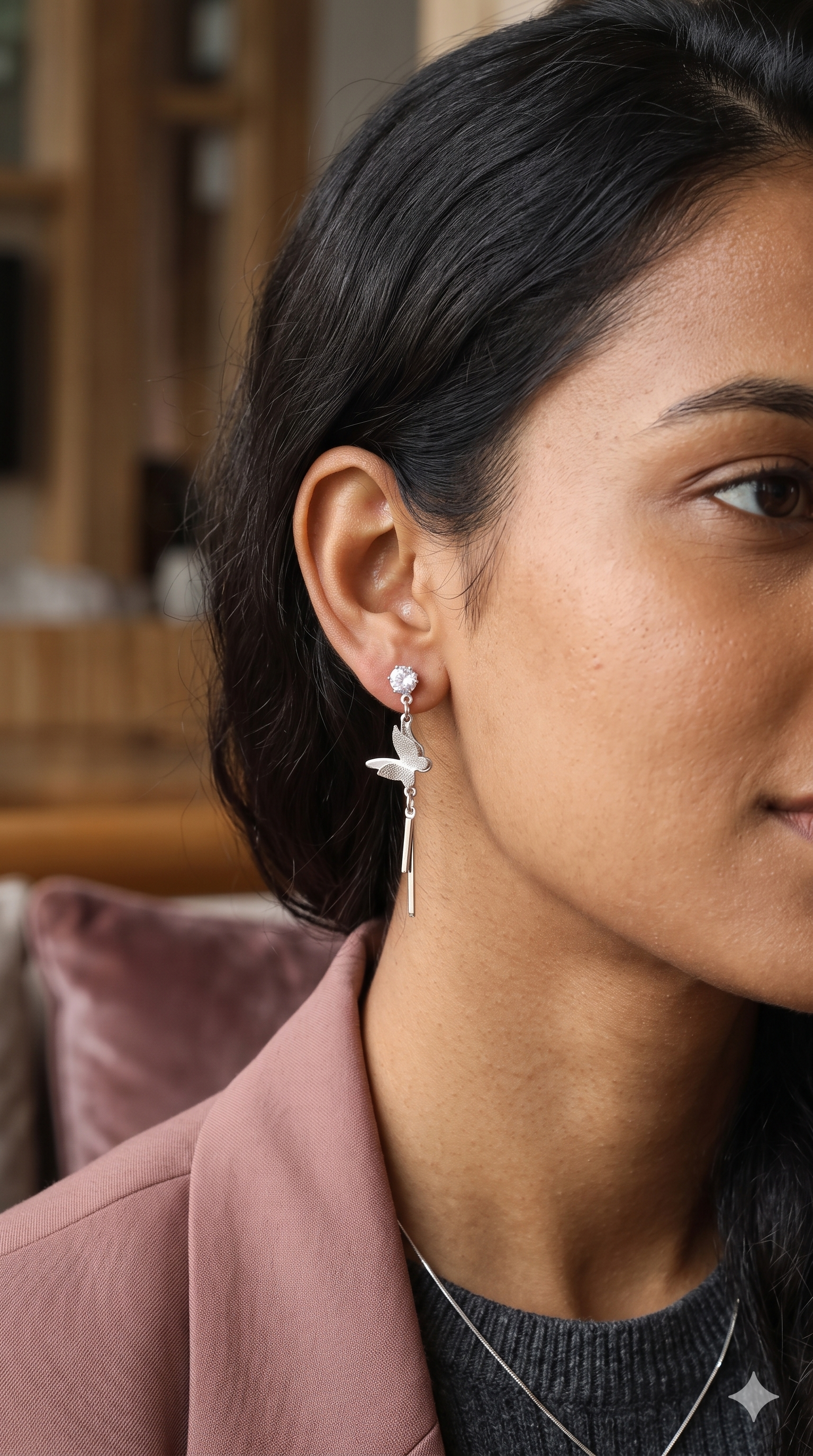 Dainty Metallic Linear Tassel Earrings – Textured Charm Drop Earrings with Linear Beads