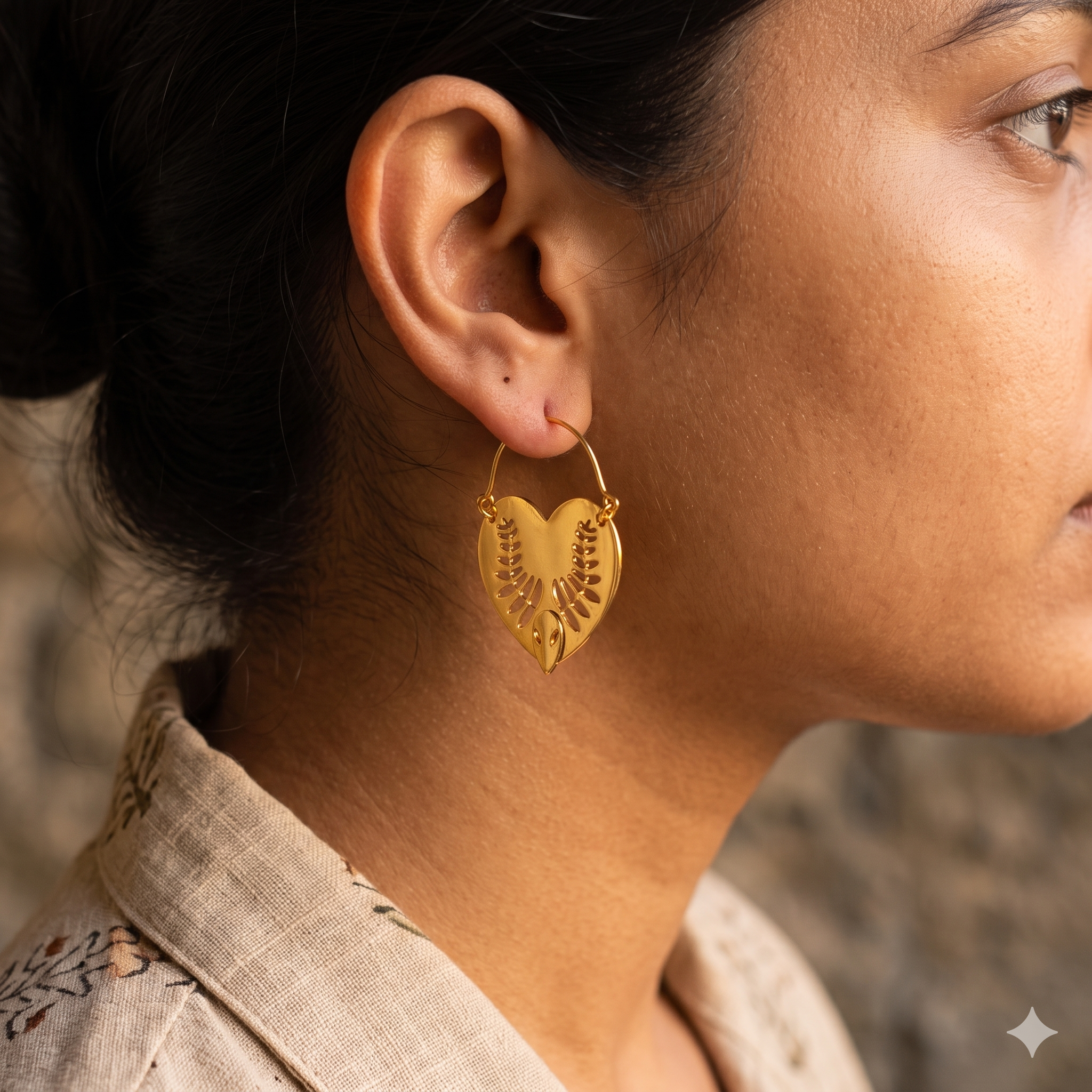 Botanical Gold-Plated Heart Hoop Earrings