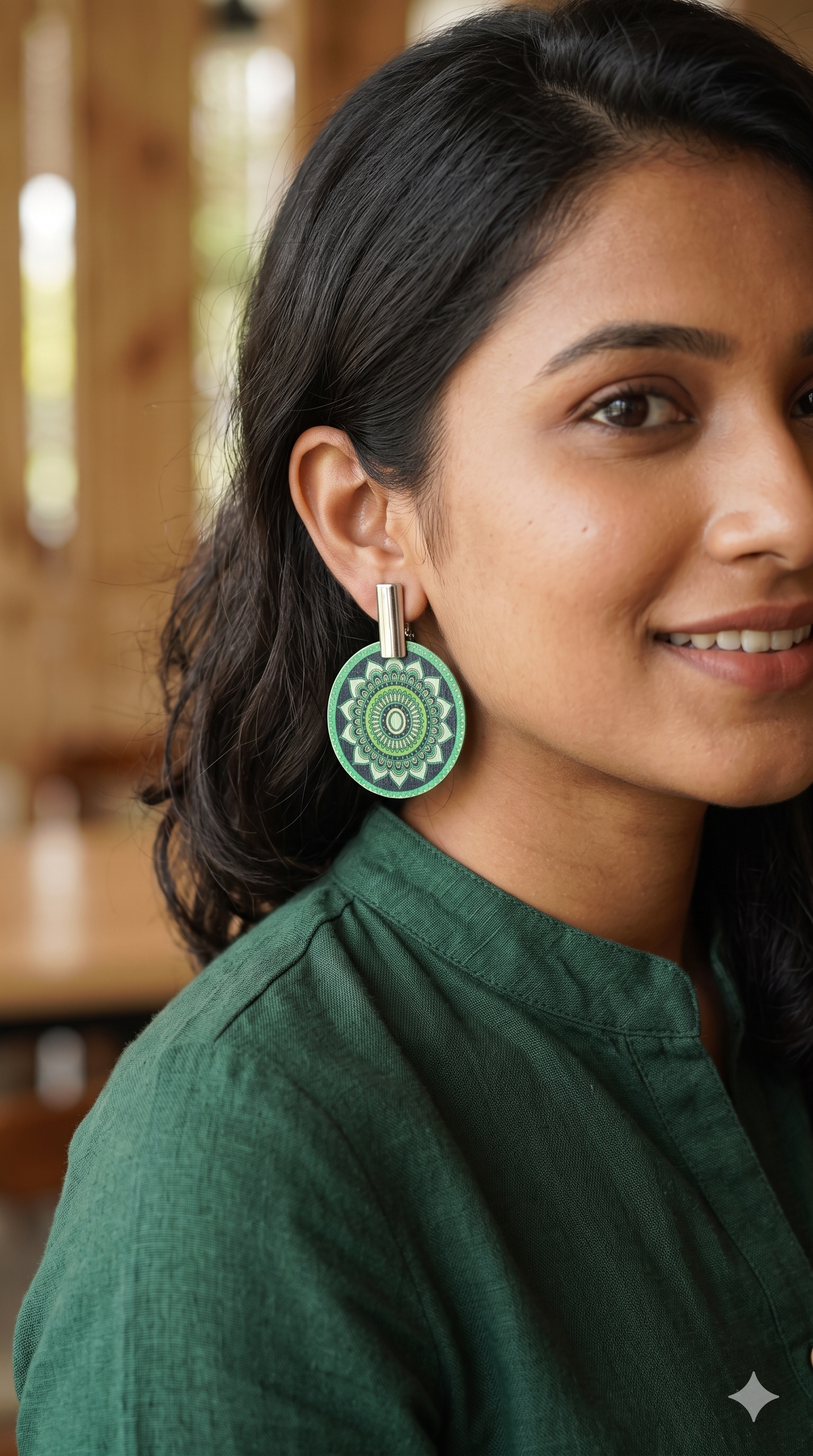 Boho Mandala Printed Disc Drop Earrings