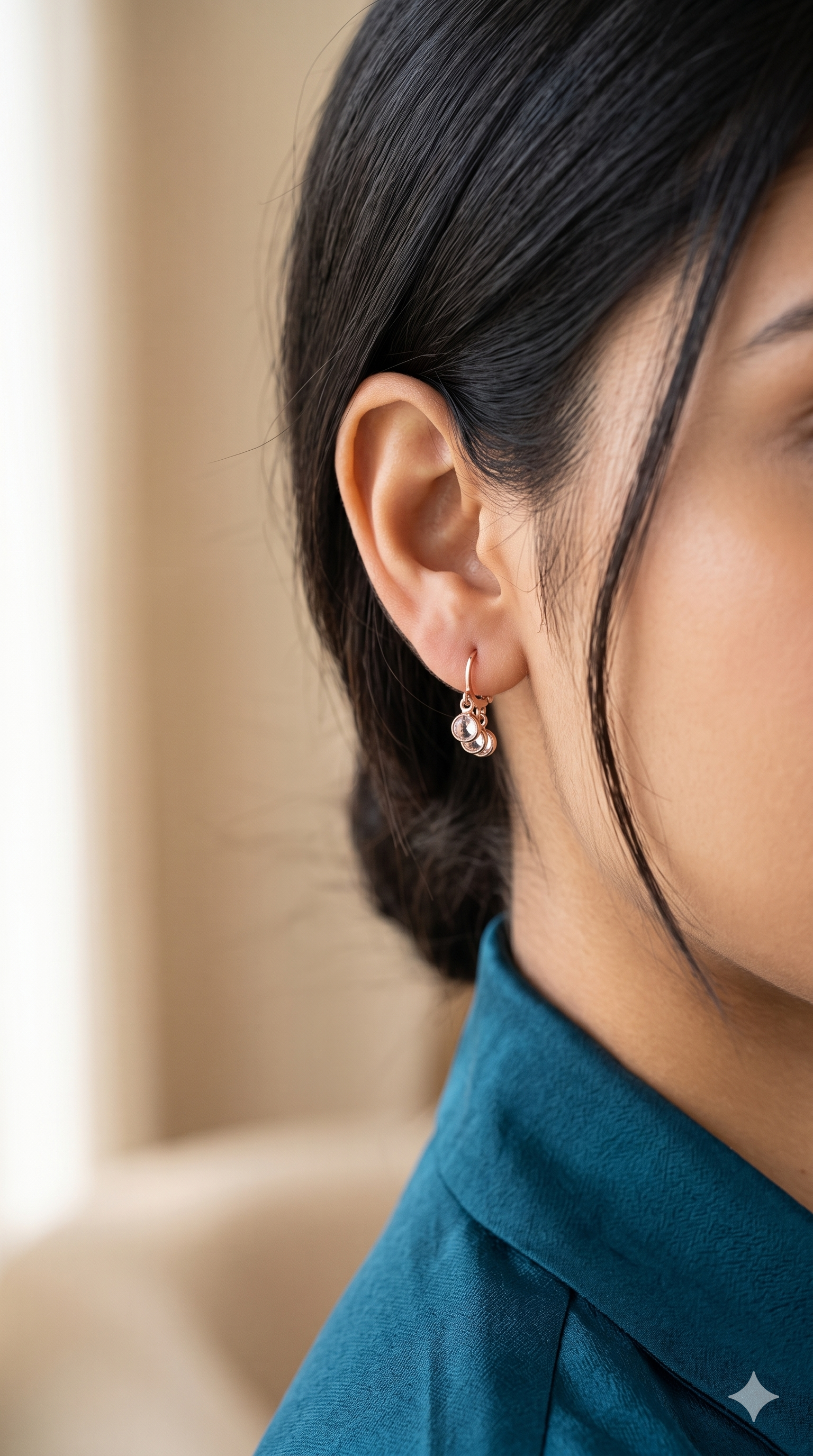 Dainty Rose Gold Crystal Huggie Hoop Earrings