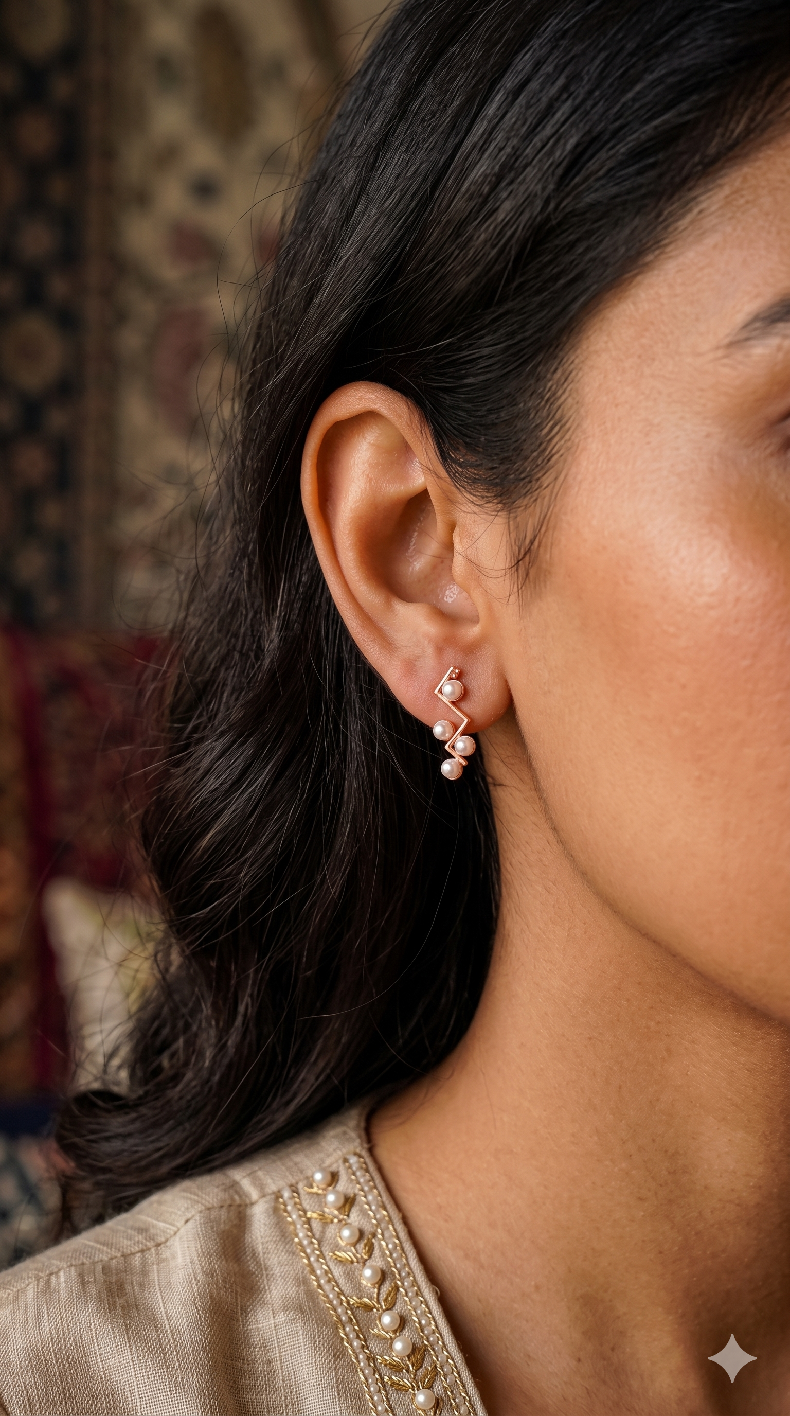 Geometric Zig Zag Pearl Drop Earrings