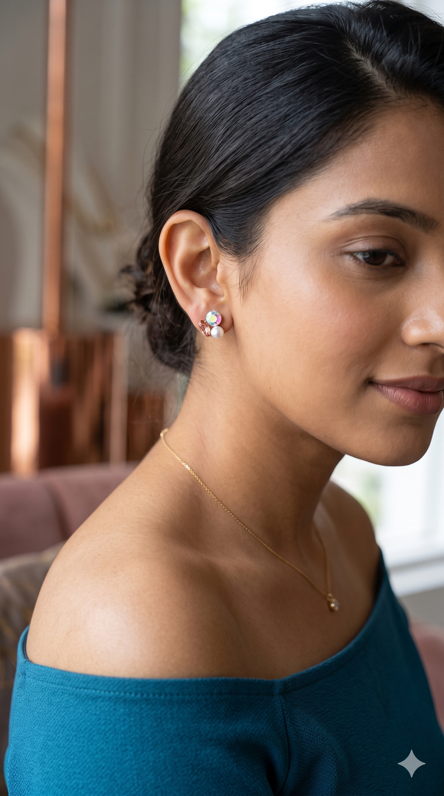 Iridescent Crystal Pearl Cluster Stud Earrings | Asymmetric Multi-Stone Fashion Earrings