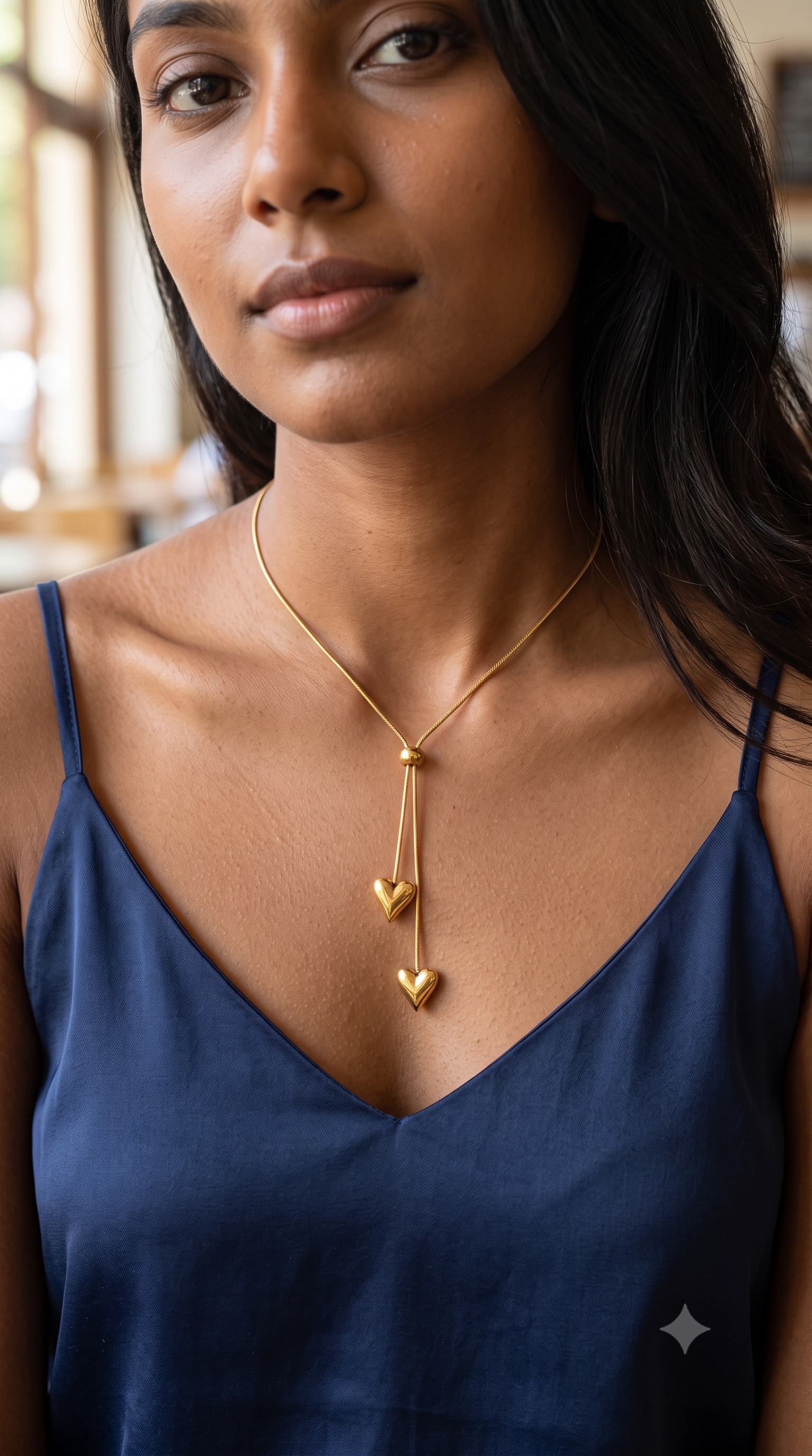 Dainty Gold Dual Puff Heart Charm Necklace – Anti-Tarnish Waterproof Jewelry