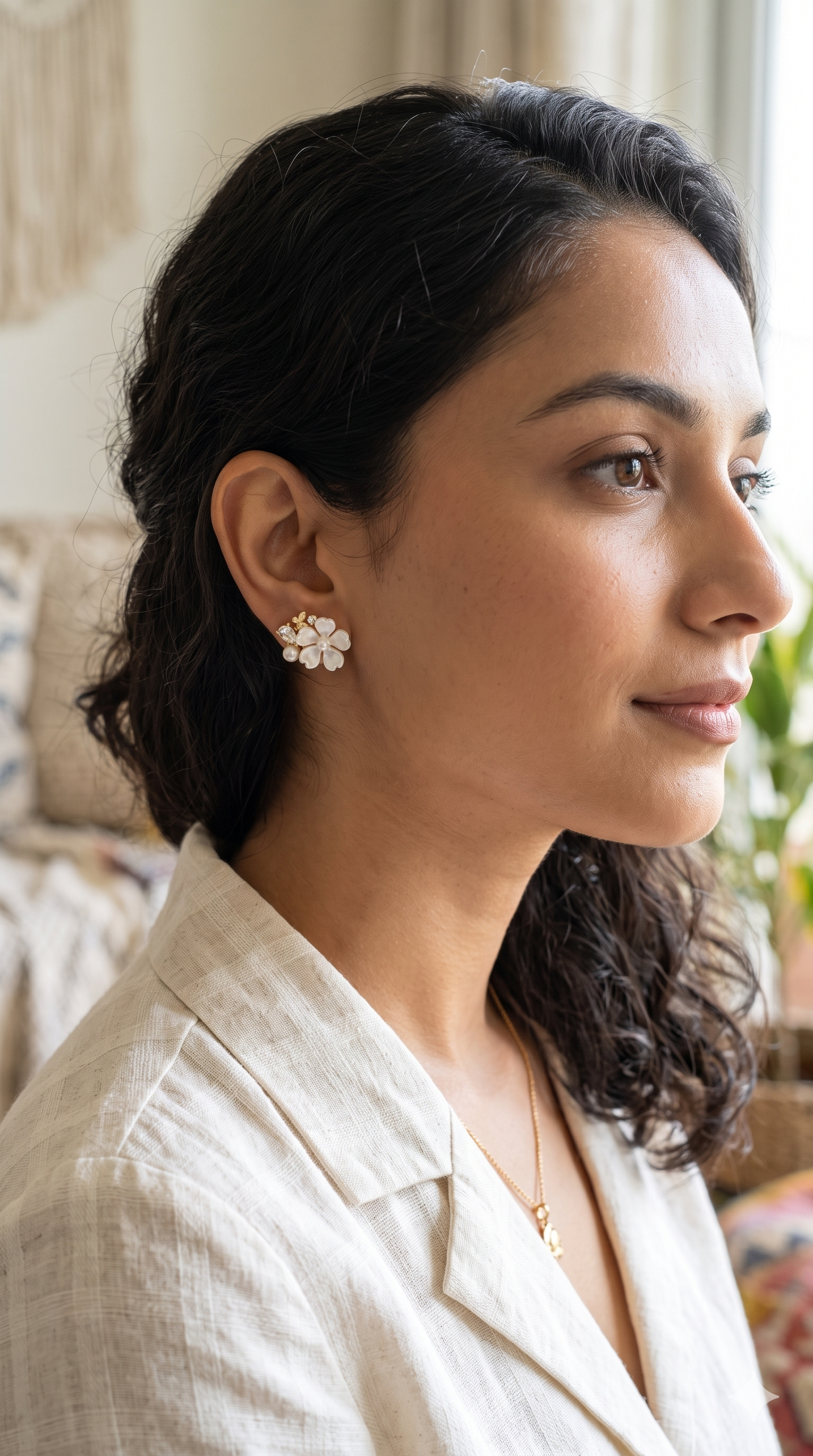 White Flower Cluster Stud Earrings