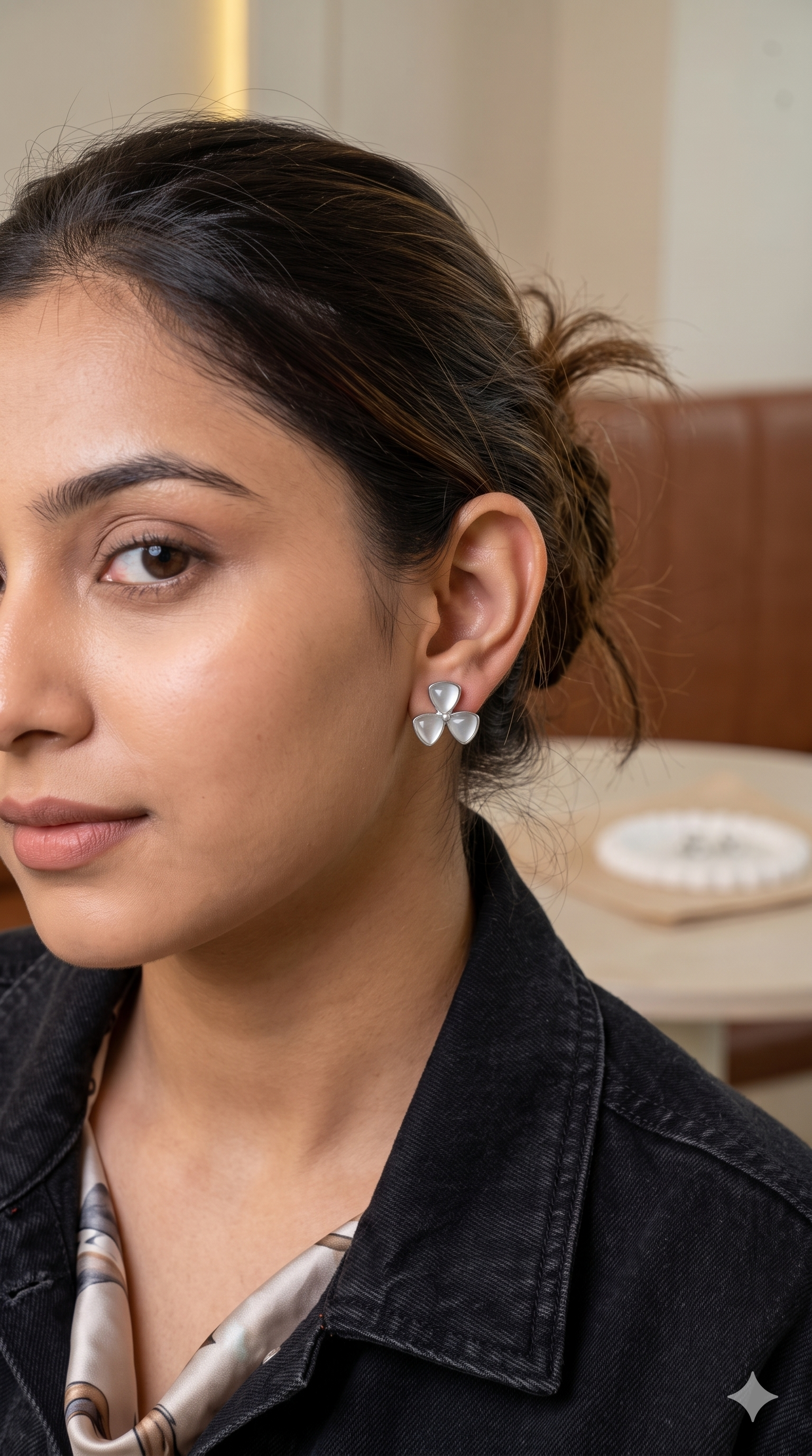 Dainty Three-Petal Flower Cluster Earrings | Cat's Eye Flower Stud Earrings