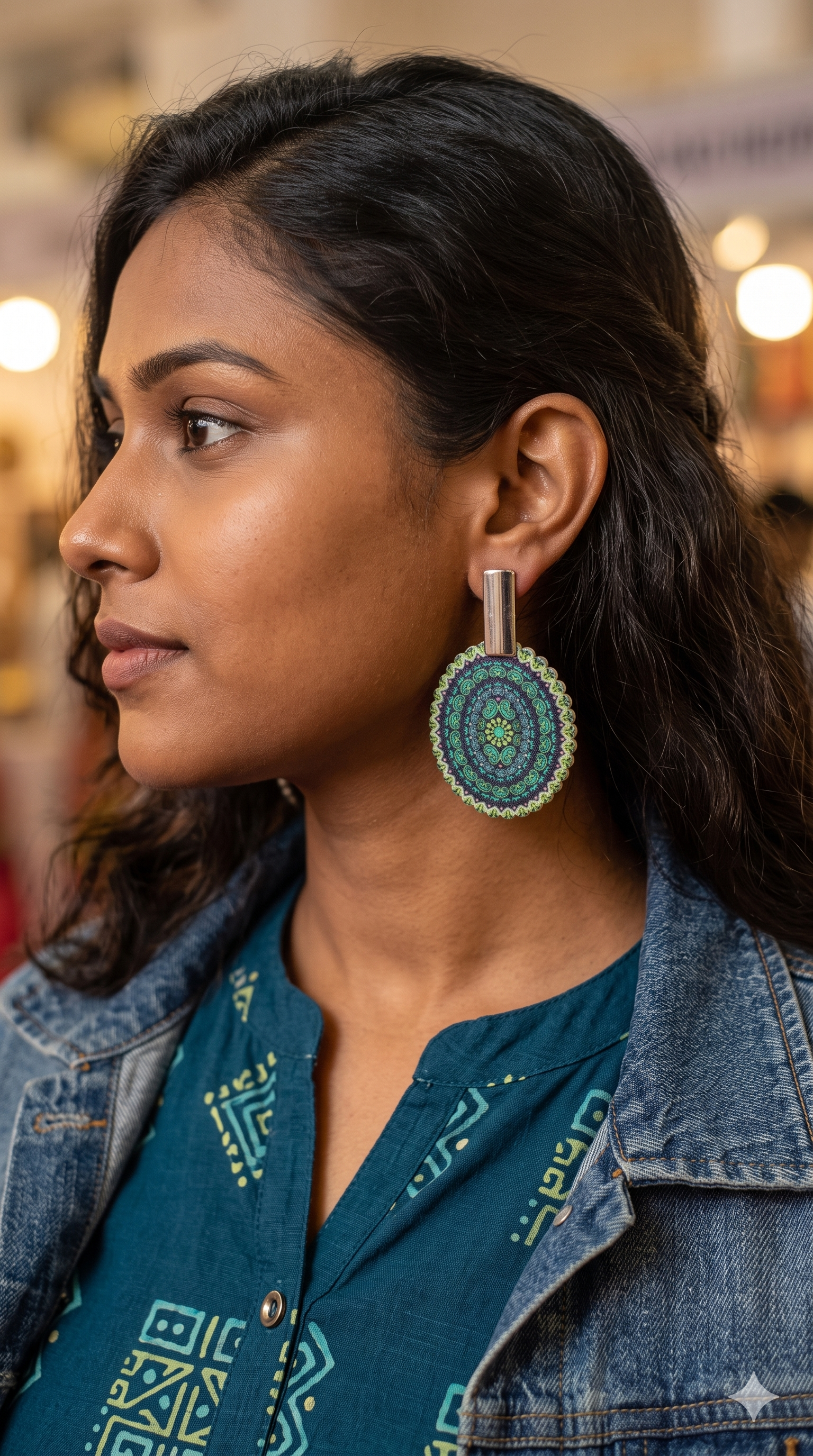Boho Mandala Printed Disc Drop Earrings