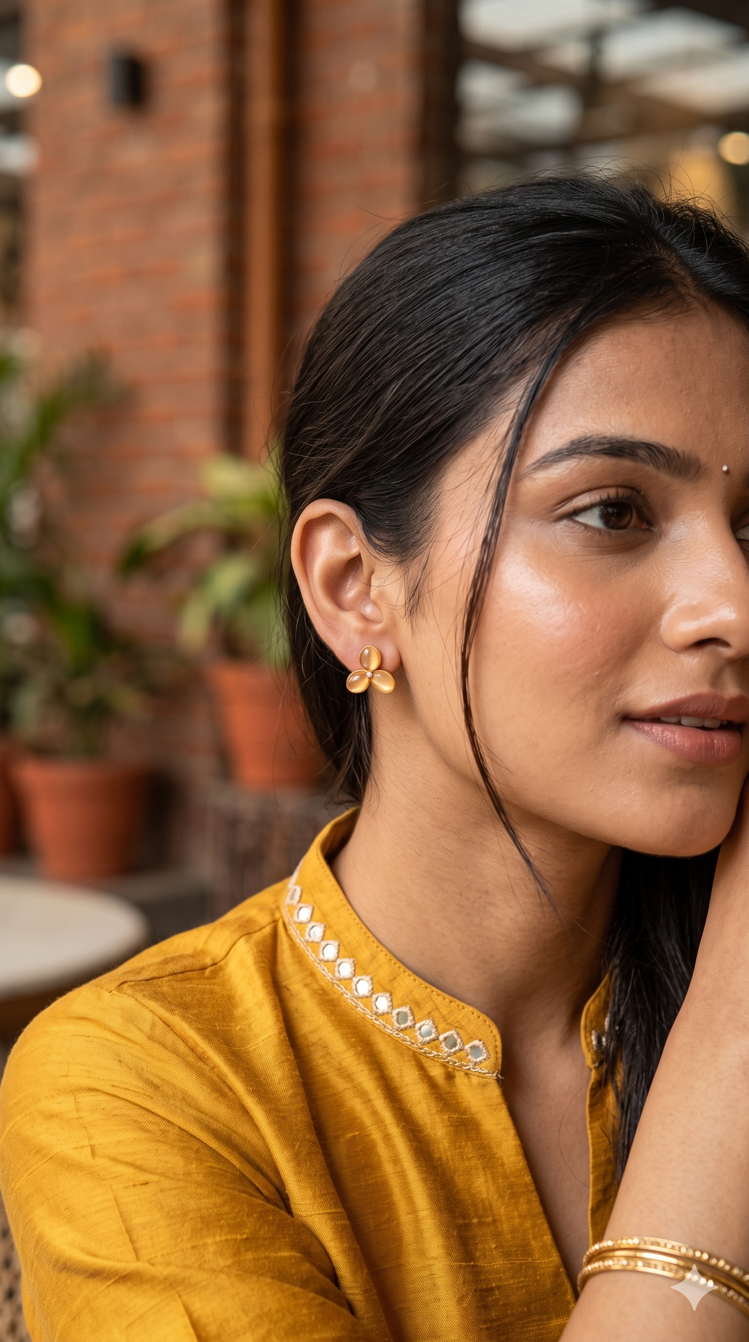 Dainty Three-Petal Flower Cluster Earrings | Cat's Eye Flower Stud Earrings