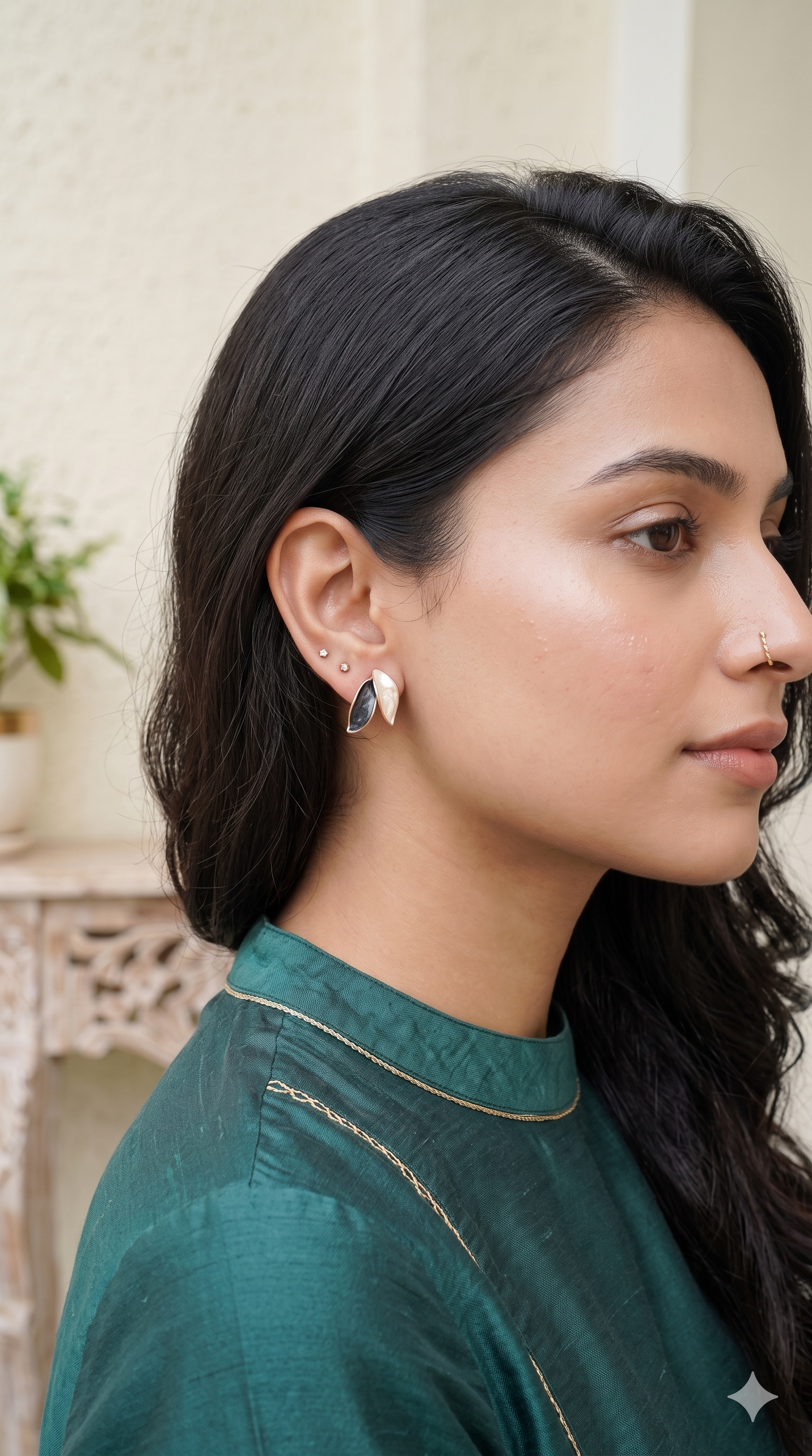 Enamel Double Leaf Stud Earrings – Dainty Two-Tone Botanical Fashion Studs