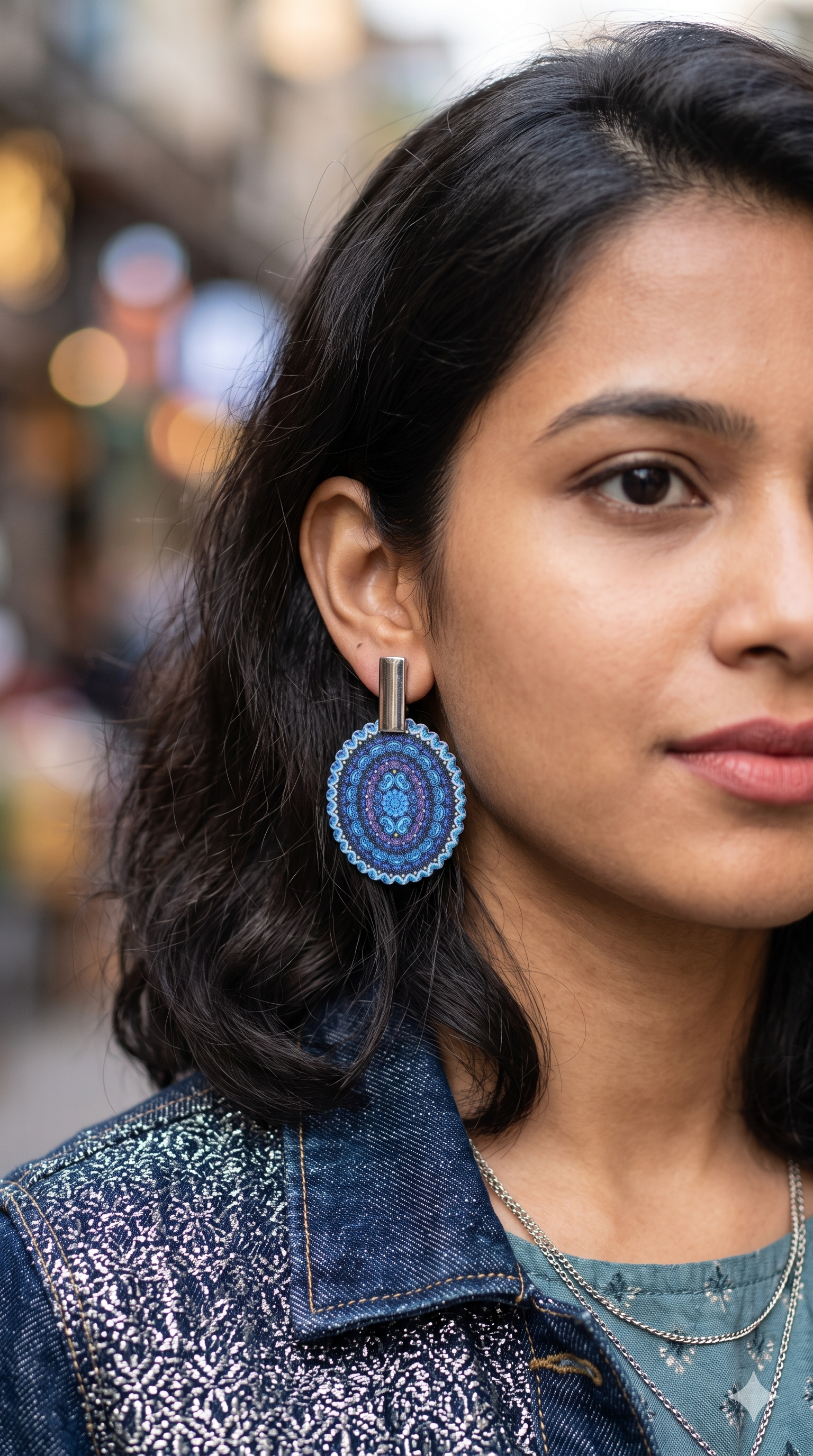 Boho Mandala Printed Disc Drop Earrings